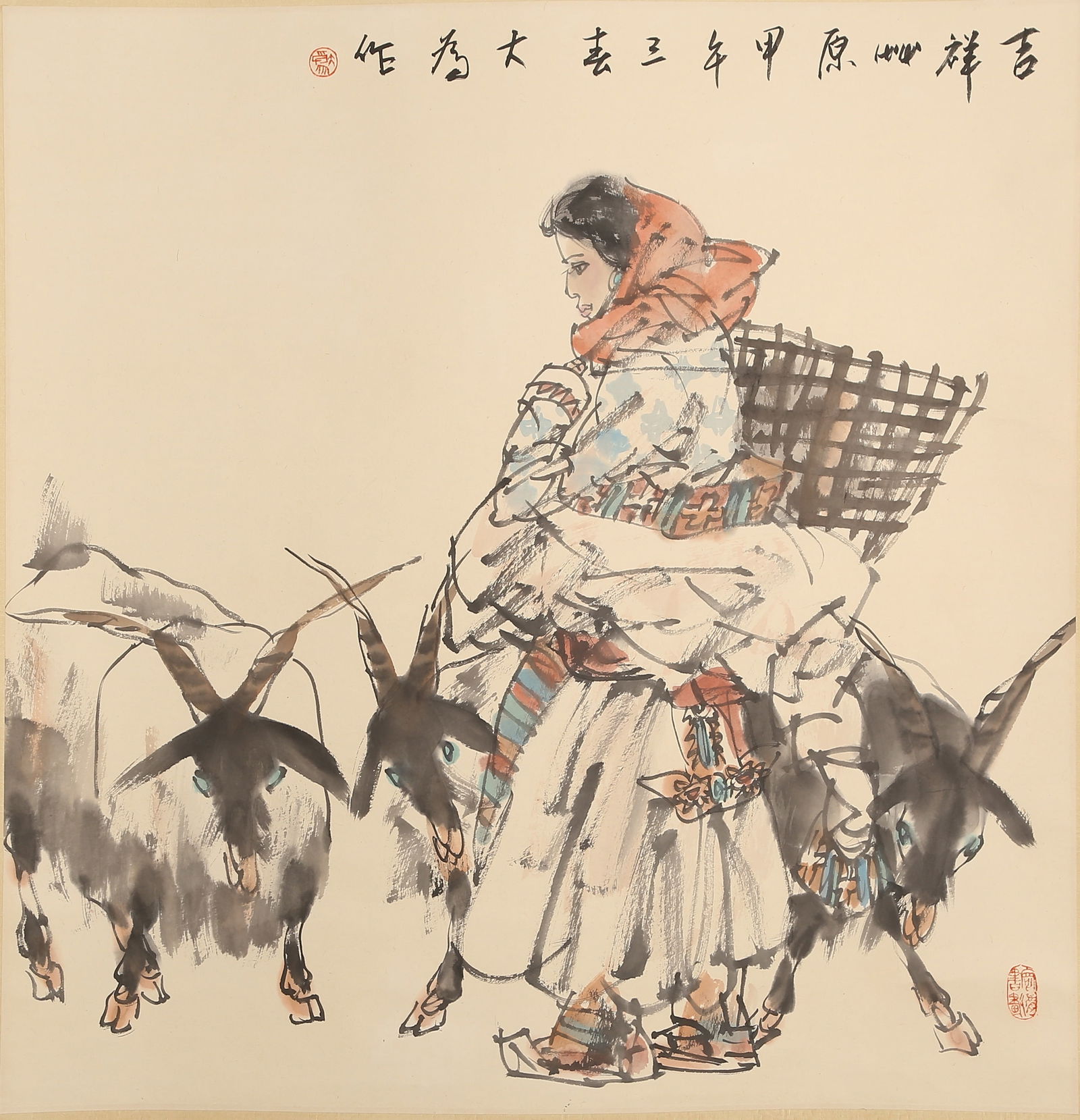 A FIGURE PAINTING ON PAPER BY LIU DAWEI.劉大為: Figure painting on paper by Liu Dawei.劉大為