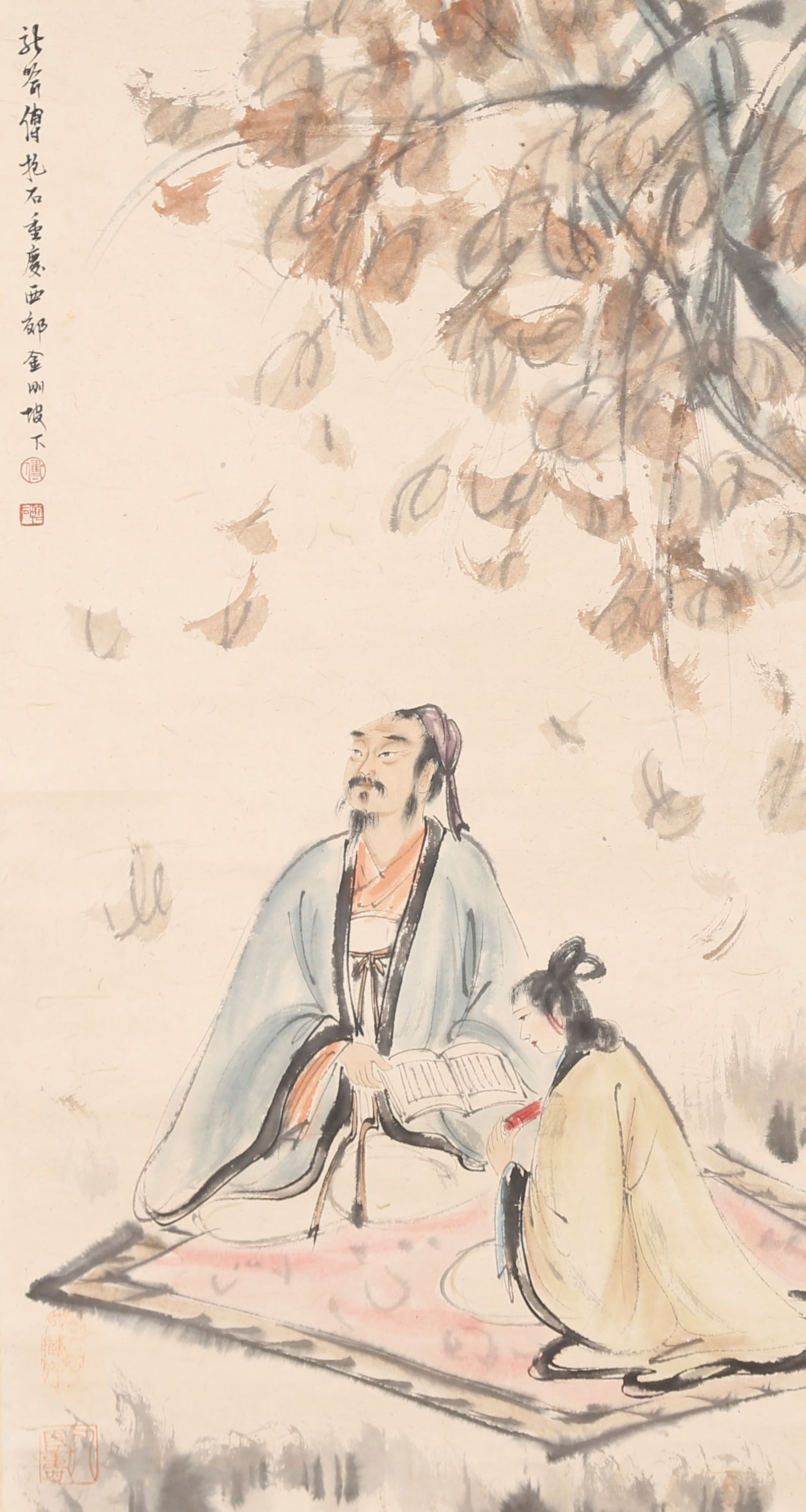 A FIGURE AND STORY PAINTING ON PAPER BY FU BAOSHI.傅抱石: Figure and story painting on paper by Fu Baoshi.傅抱石
