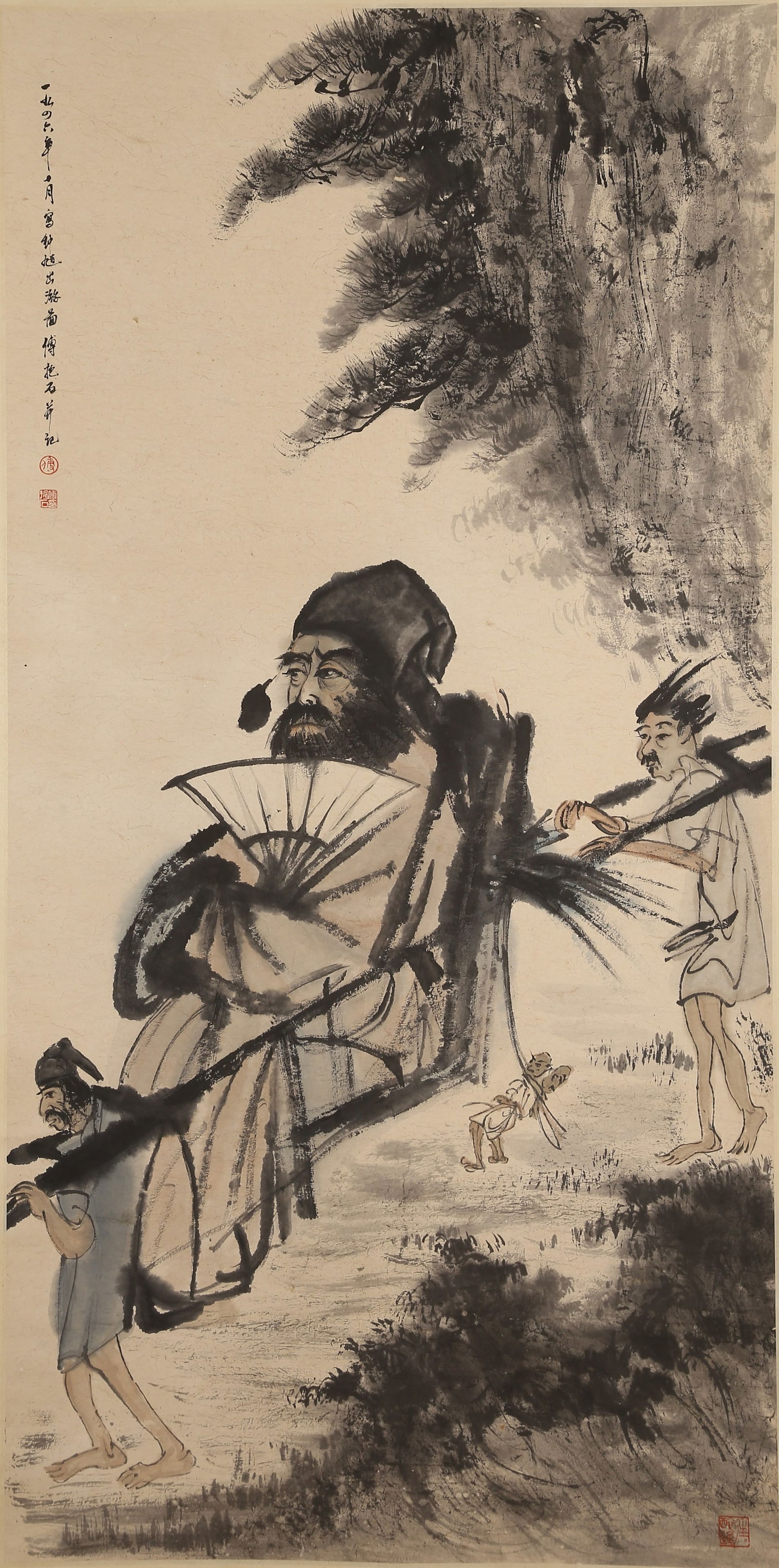 A FIGURE PAINTING ON PAPER BY FU BAOSHI.傅抱石: Figure painting on paper by Fu Baoshi.傅抱石