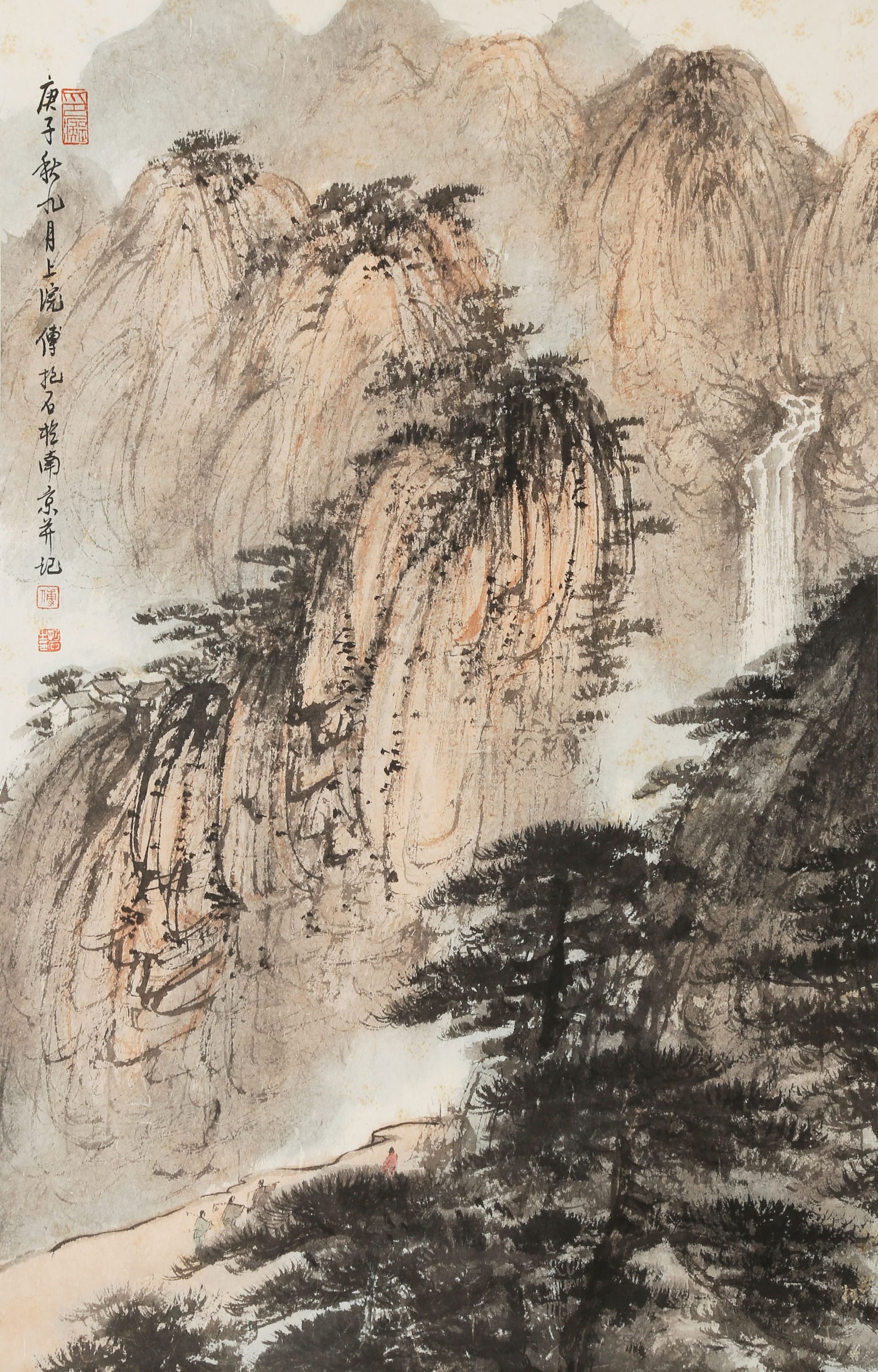 A LANDSCAPE PAINTING ON PAPER BY FU BAOSHI.傅抱石: Landscape Painting on Paper by Fu Baoshi.傅抱石