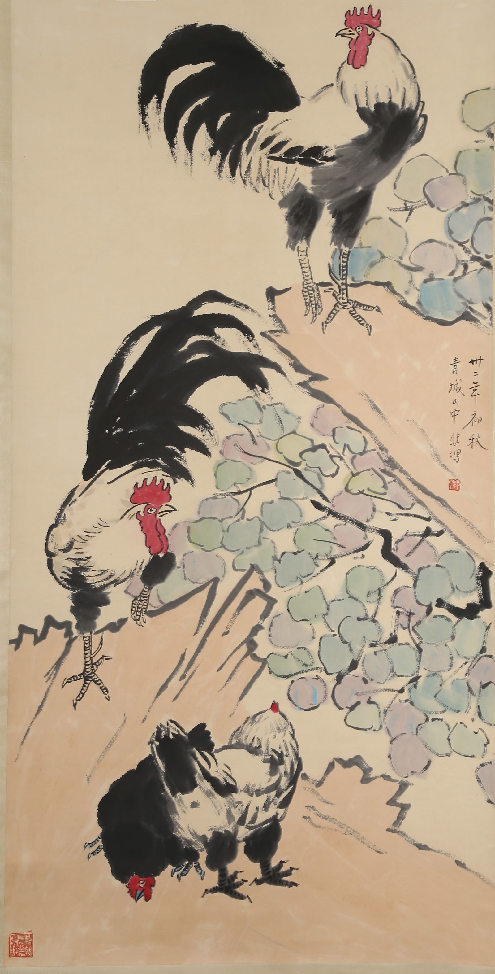 A "AUSPICIOUSNESS" PAINTING ON PAPER BY XU BEIHONG.徐悲鴻: "Auspiciousness" Painting on Paper by Xu Beihong.徐悲鴻