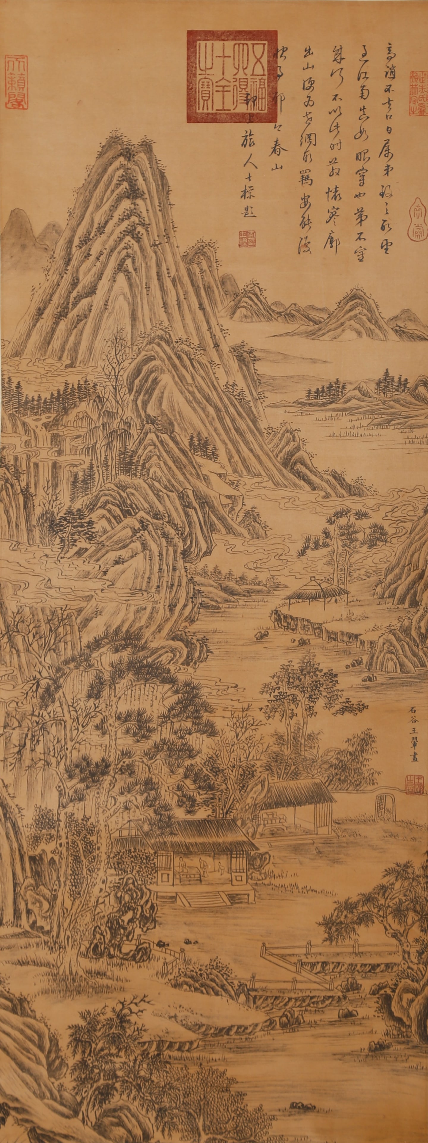 A LANDSCAPE PAINTING ON SILK BY WANG HUI.王翚: Landscape Painting on Silk by Wang Hui.王翚