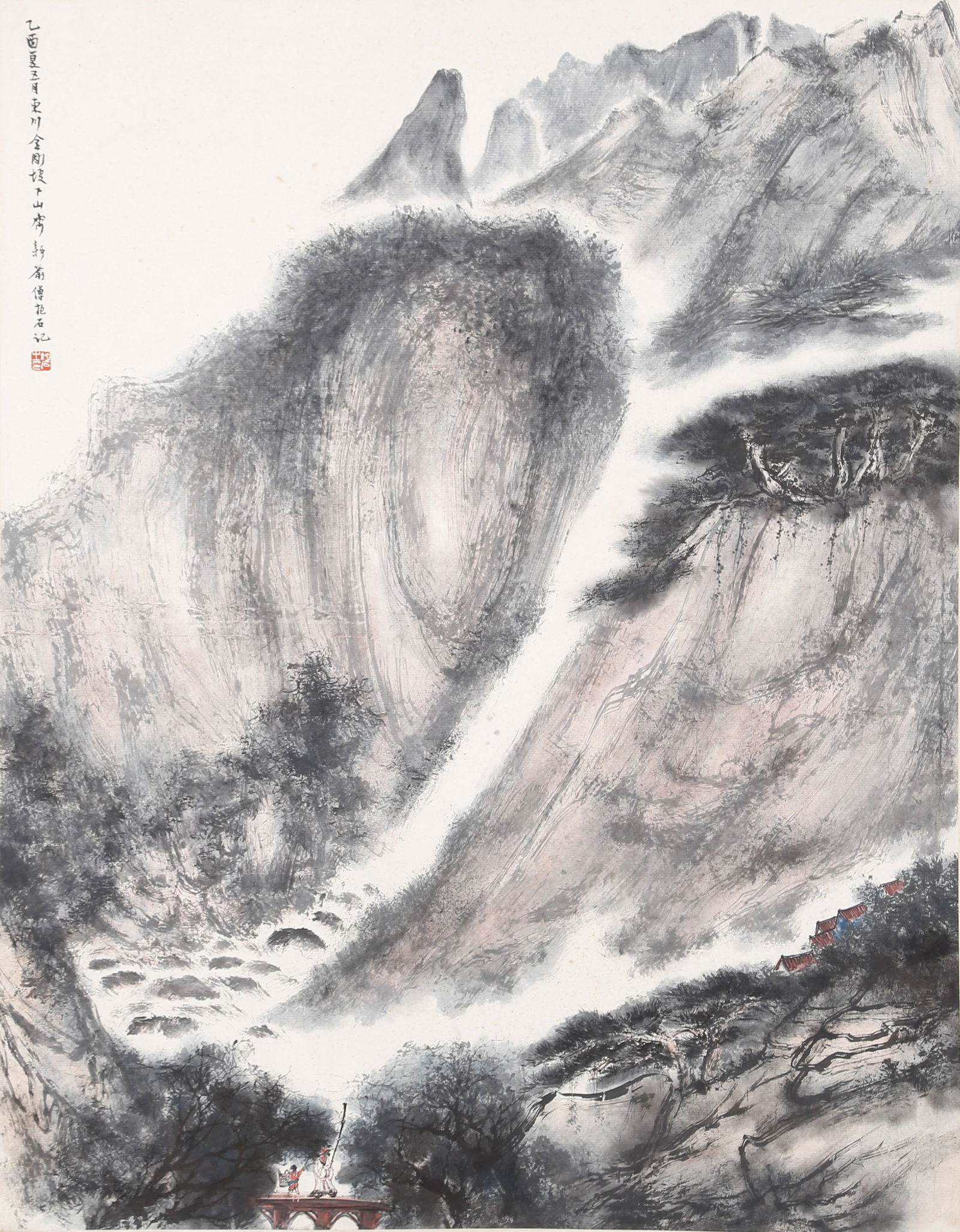 A LANDSCAPE PAINTING ON PAPER BY FU BAOSHI.傅抱石: Landscape Painting on Paper by Fu Baoshi.傅抱石