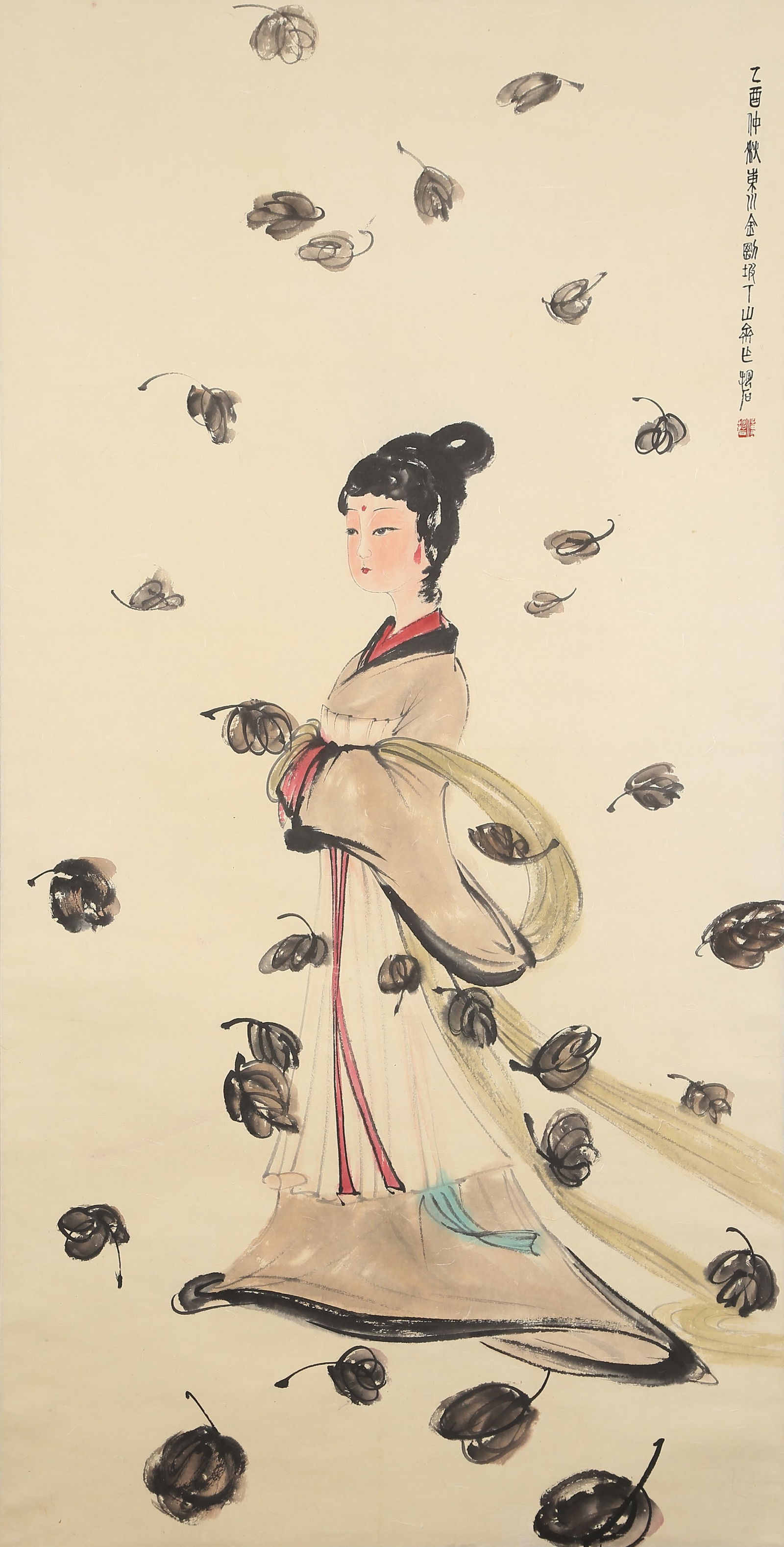 A FIGURE PAINTING ON PAPER BY FU BAOSHI.傅抱石: Figure painting on paper by Fu Baoshi.傅抱石