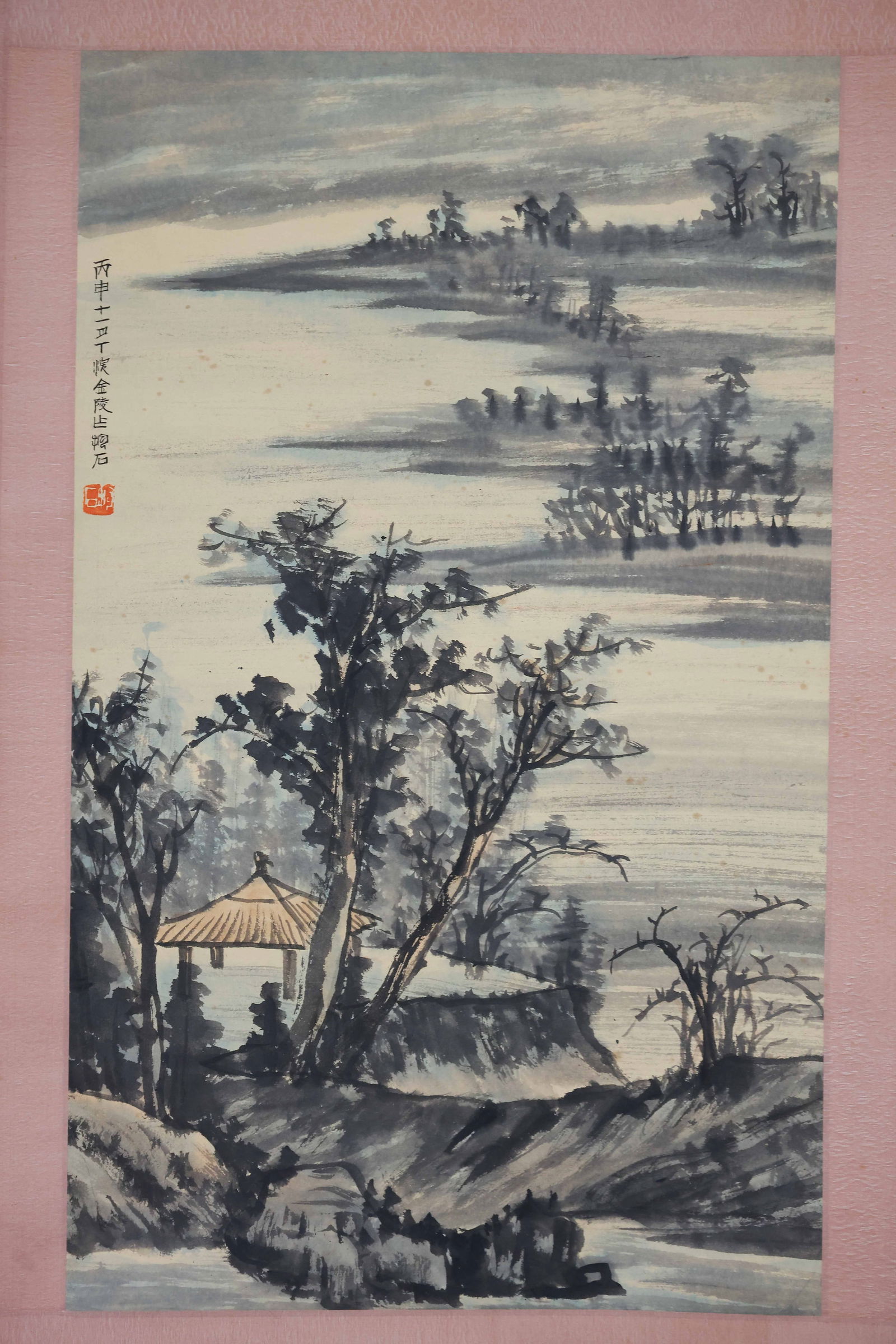 A LANDSCAPE PAINTING ON PAPER BY FU BAOSHI.傅抱石: Landscape painting on paper by Fu Baoshi.傅抱石