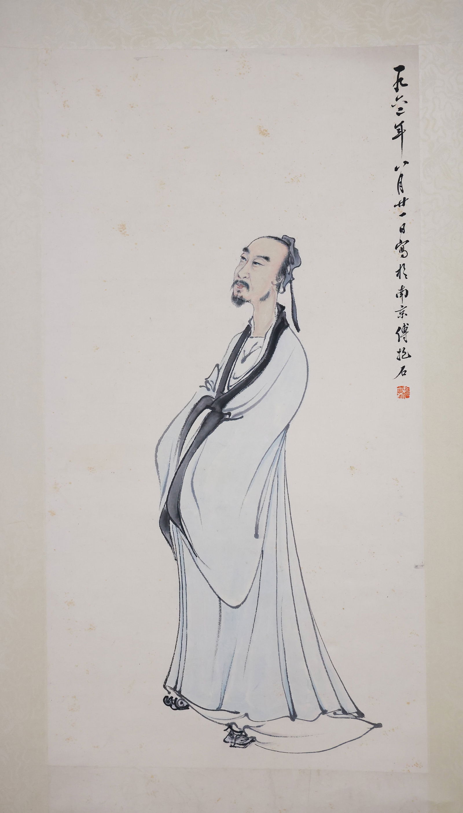 A FIGURE PAINTING ON PAPER BY FU BAOSHI.傅抱石: Figure painting on paper by Fu Baoshi.傅抱石