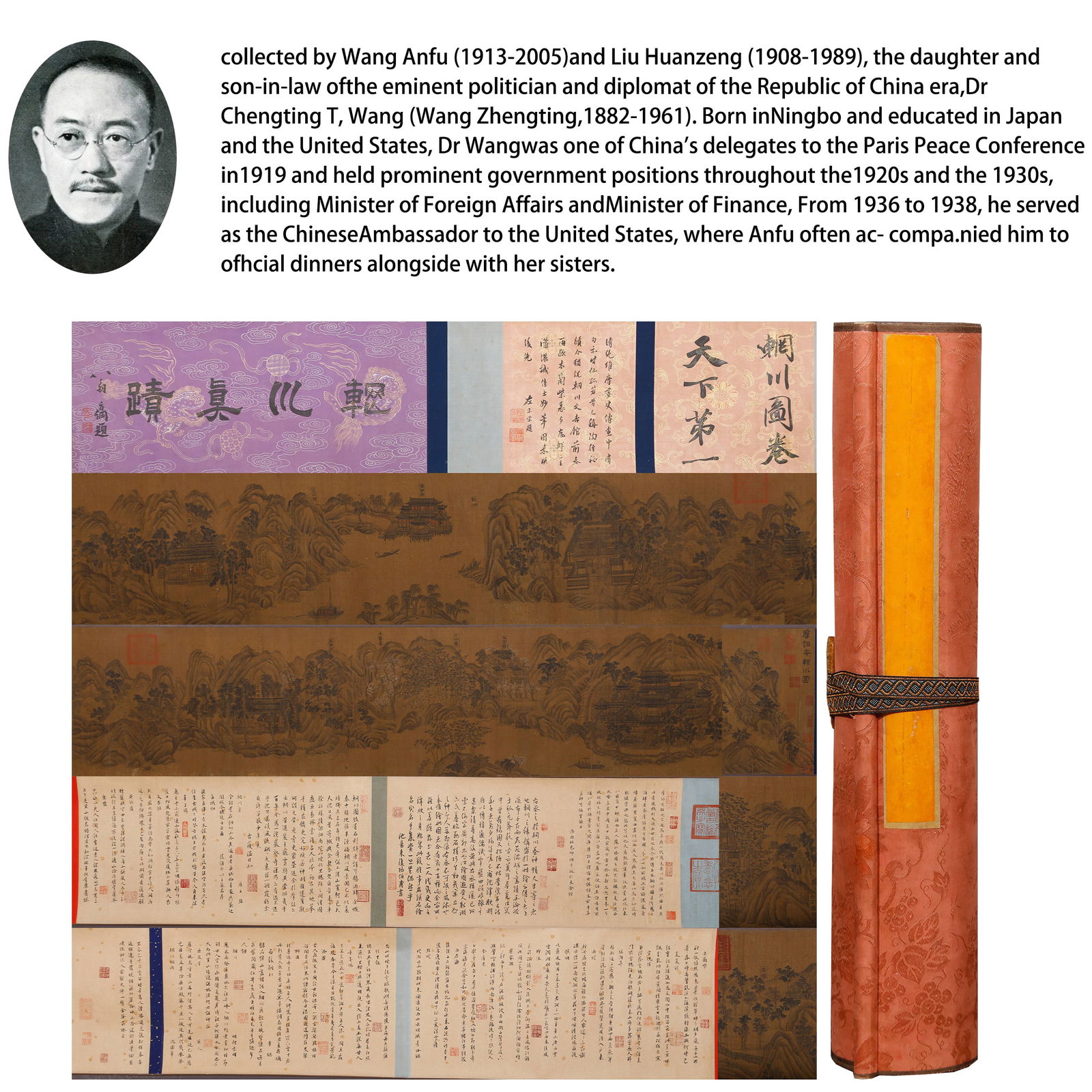 A LANDSCAPE PAINTING ON SILK HANDSCROLL BY WANG WEI.王維: Landscape Painting on Silk Handscroll by Wang Wei.王維 PROVENANCE:From the family of Wang Anfu (1913–2005) and her husband, Liu Huanzeng (1908–1989), descendants of the renowned Republ