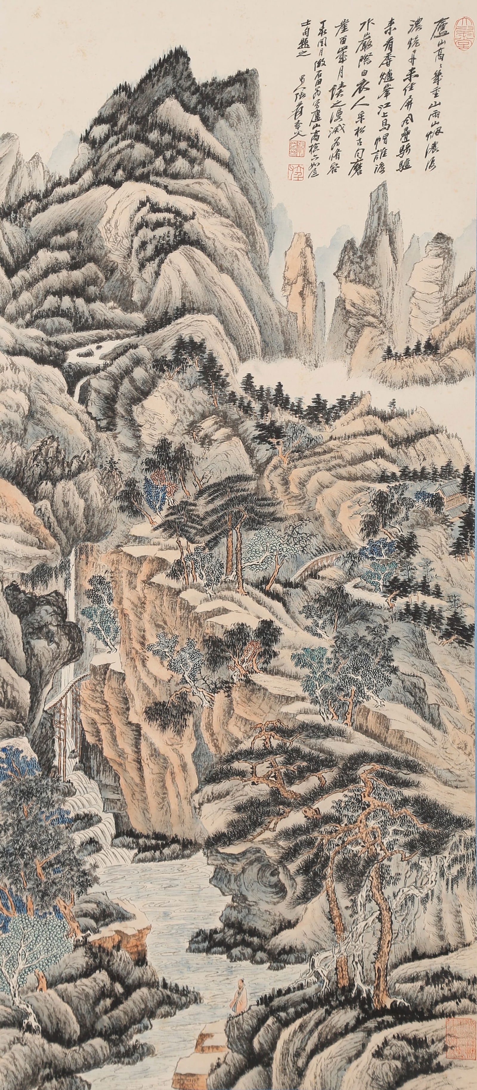 A LANDSCAPE PAINTING ON PAPER BY ZHANG DAQIAN.張大千: Landscape Painting on Paper by Zhang Daqian.張大千