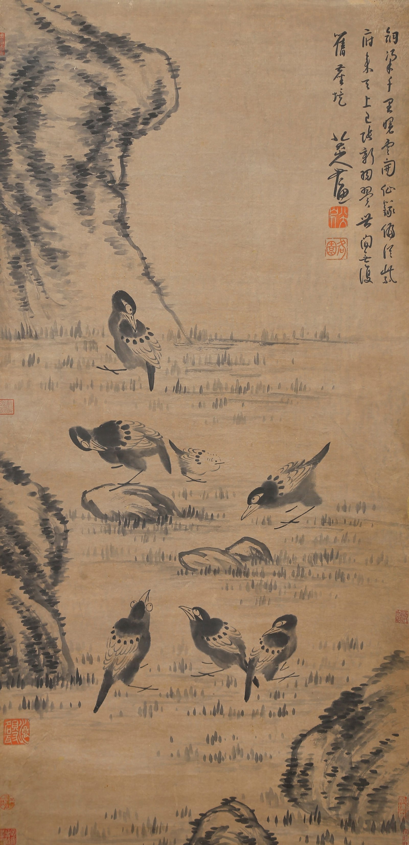A BIRD PAINTING ON PAPER BY BADA SHANREN.八大山人: Bird painting on paper by Bada Shanren.八大山人