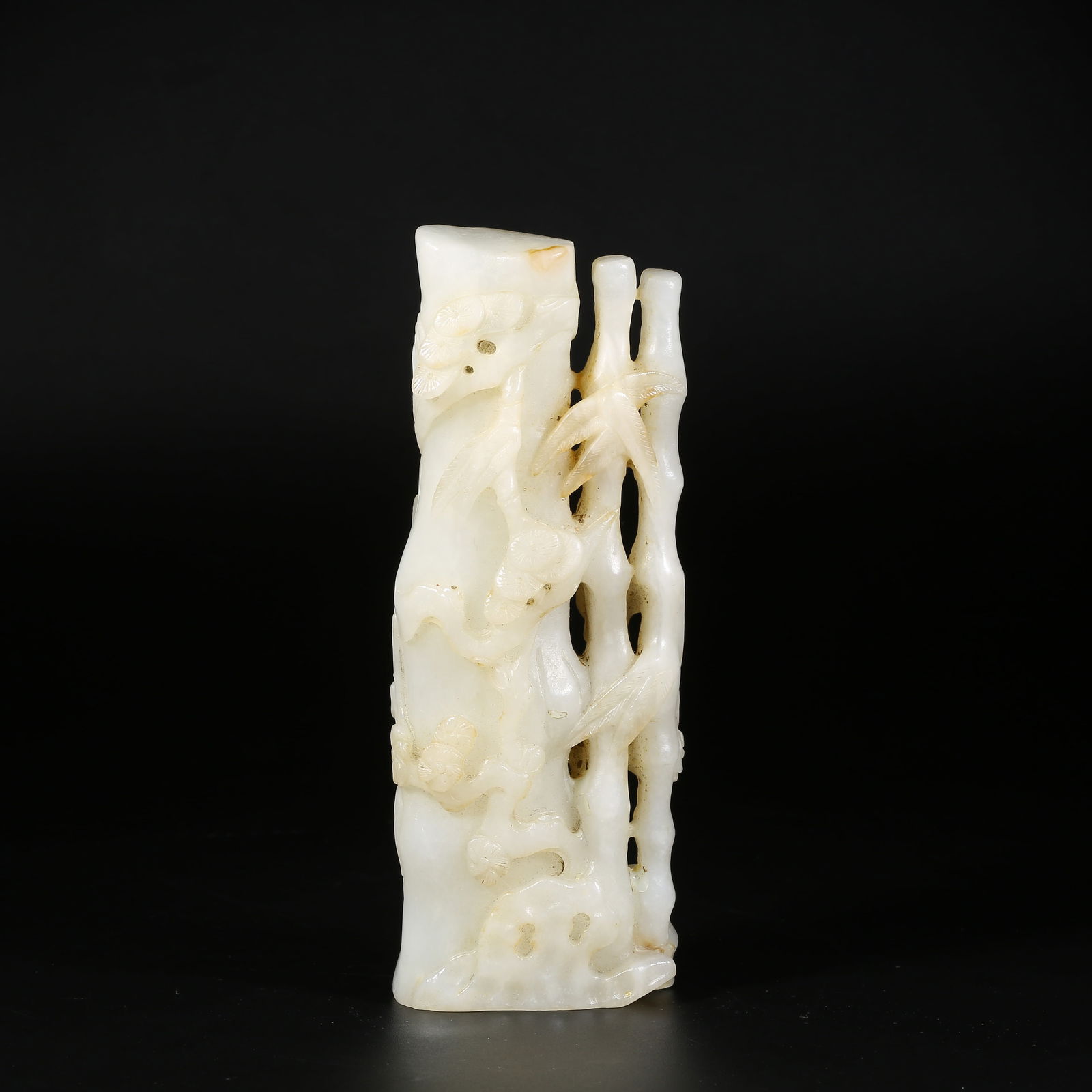 A HETIAN WHITE JADE PAPERWEIGHT WITH "THREE FRIENDS OF WINTER" DESIGN: Hetian White Jade Paperweight with "Three Friends of Winter" Design