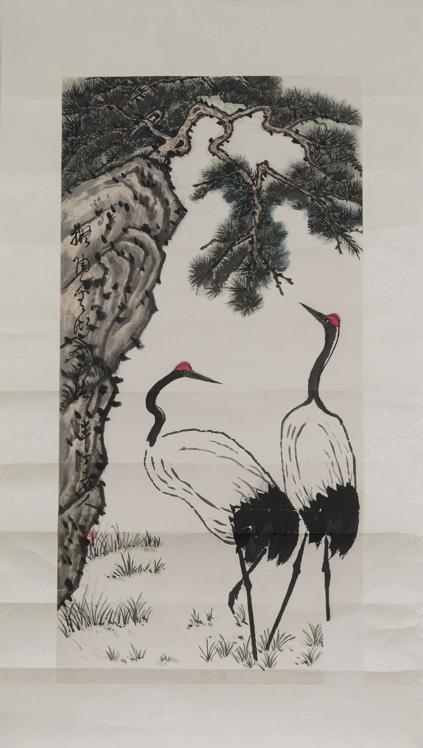 A PINE-AND-CRANE PAINTING BY CHEN BANDING.陳半丁: Pine-and-crane painting by Chen Banding.陳半丁