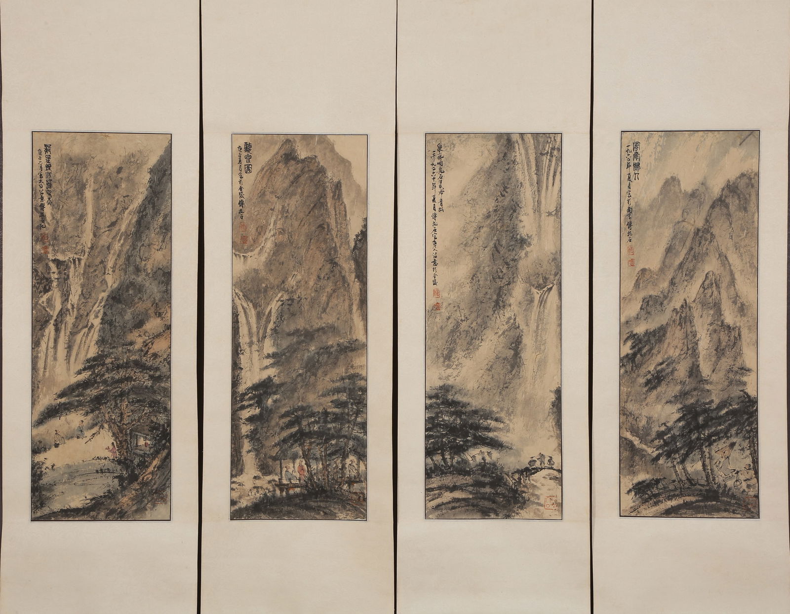 A LANDSCAPE PAINTINGS ON PAPER BY FU BAOSHI (4 PIECES).傅抱石: Landscape paintings on paper by Fu Baoshi (4 pieces).傅抱石