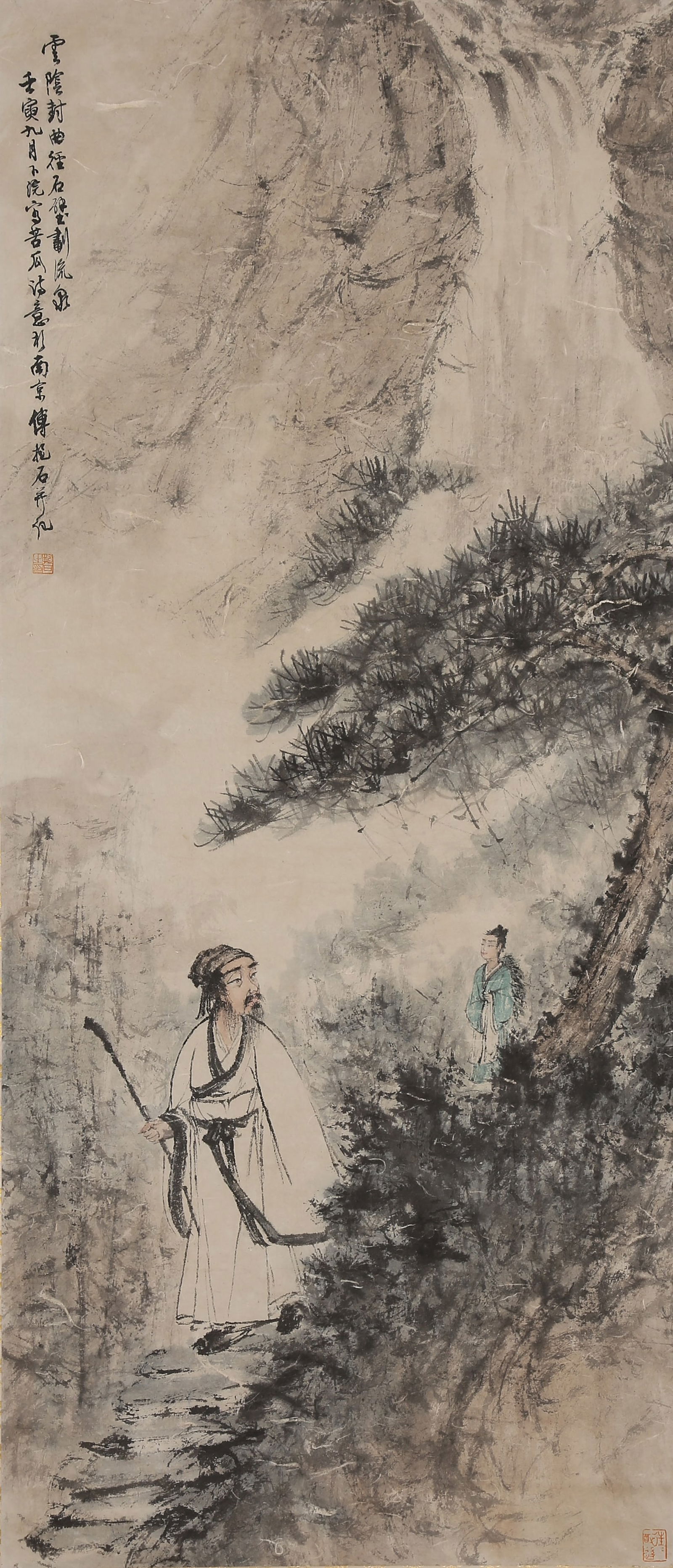 A FIGURE PAINTING ON PAPER BY FU BAOSHI.傅抱石: Figure painting on paper by Fu Baoshi.傅抱石