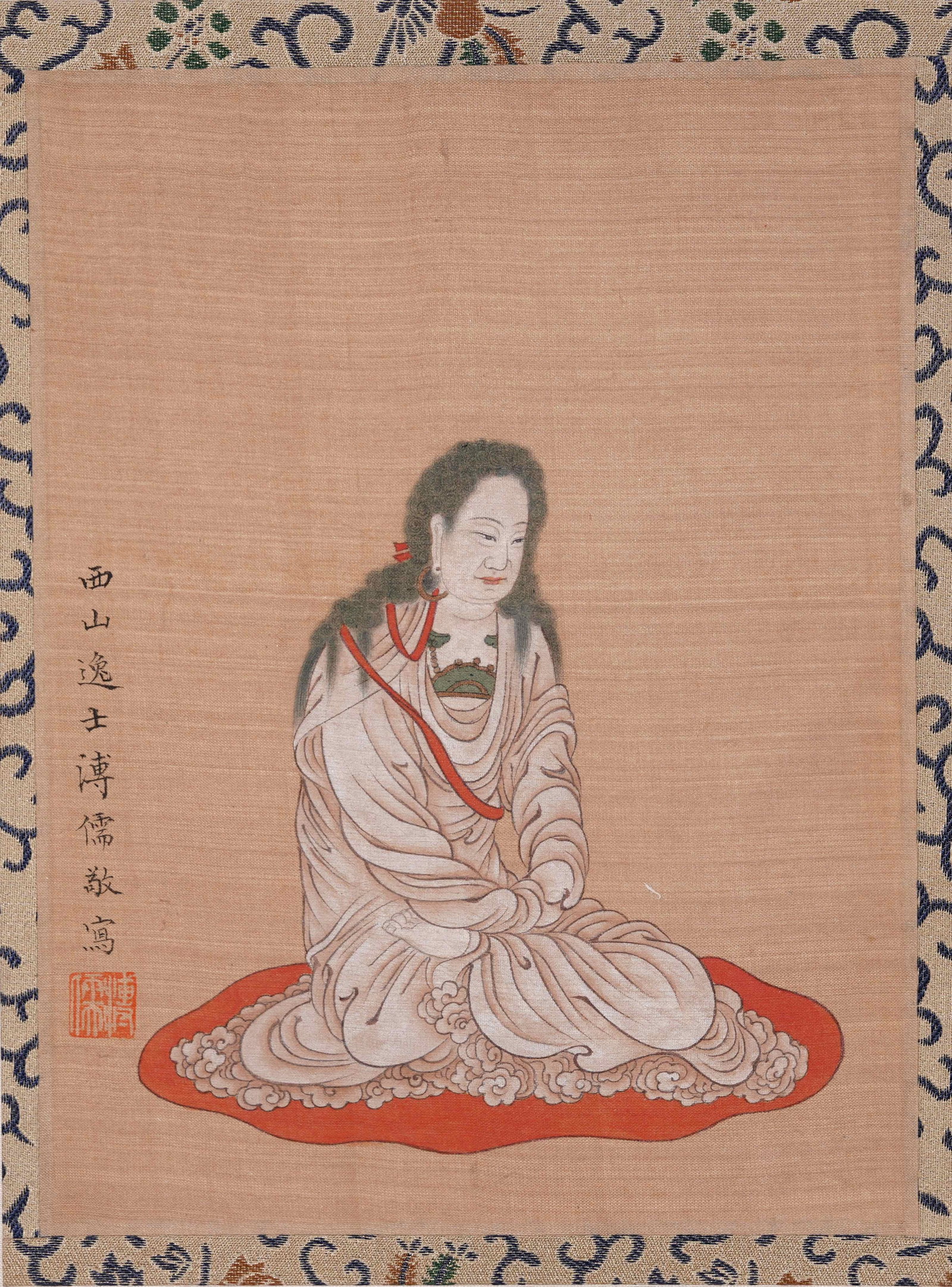 A FIGURE PAINTING ON SILK BY PU RU (JINGXIN).溥儒: Figure painting on silk by Pu Ru (jingxin).溥儒