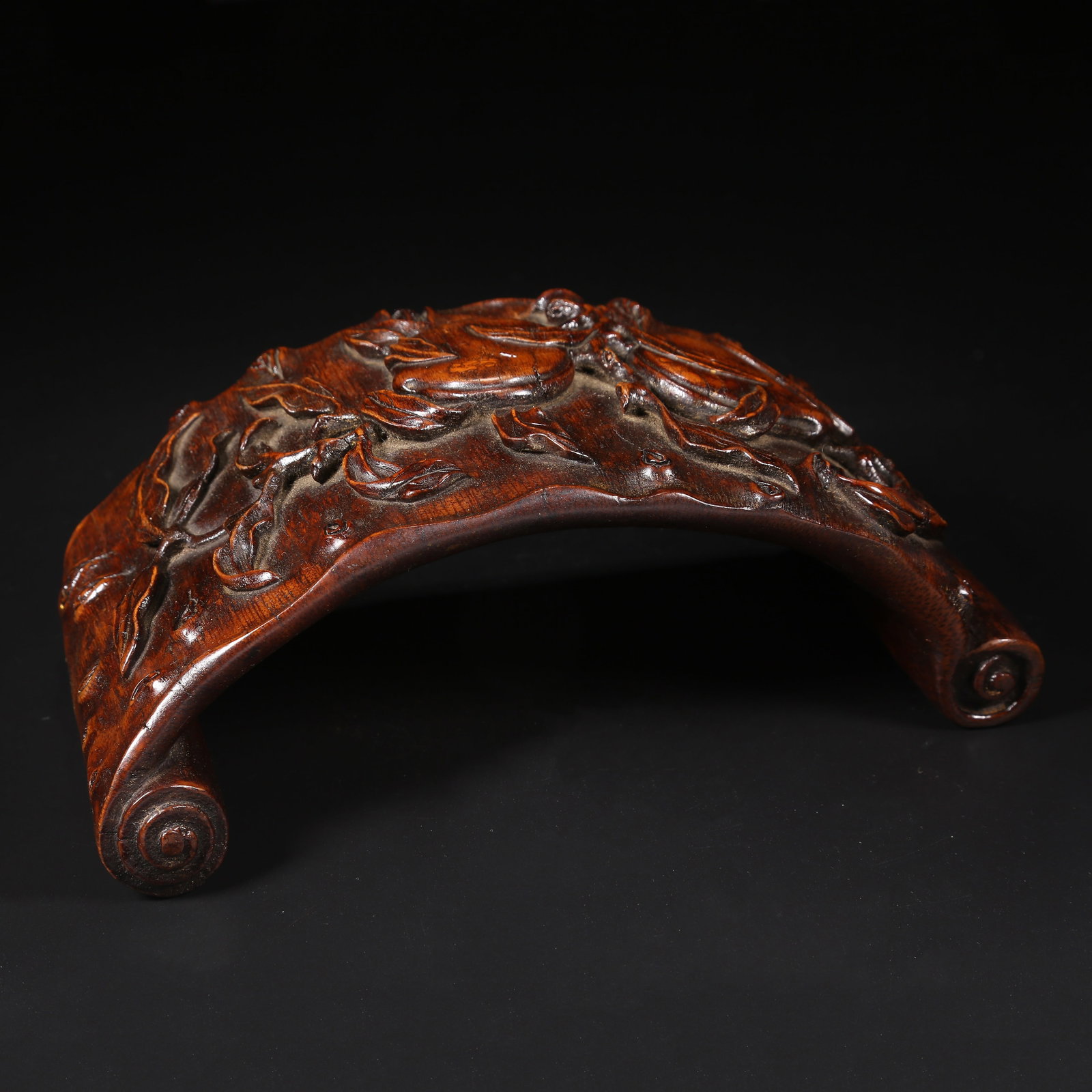 A BAMBOO CARVED ARMREST WITH LONGEVITY MOTIF: Bamboo Carved Armrest with Longevity Motif