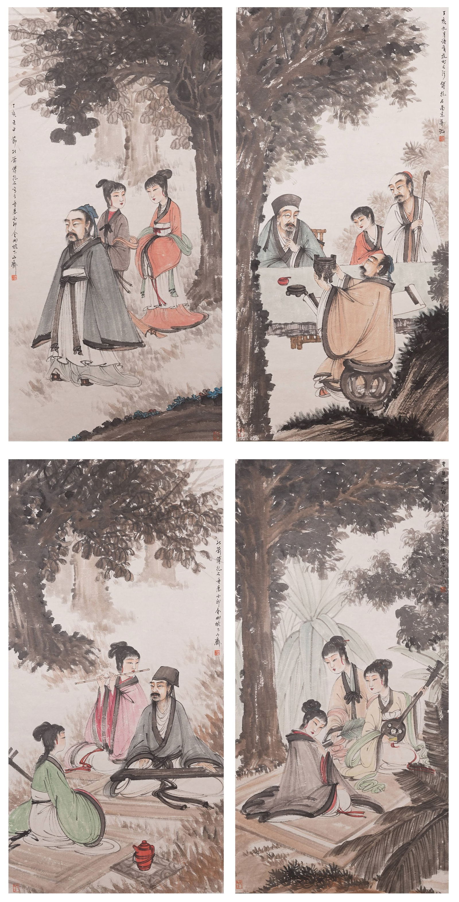 A FIGURE PAINTINGS ON PAPER BY FU BAOSHI (FOUR PIECES).傅抱石: Figure paintings on paper by Fu Baoshi (four pieces).傅抱石
