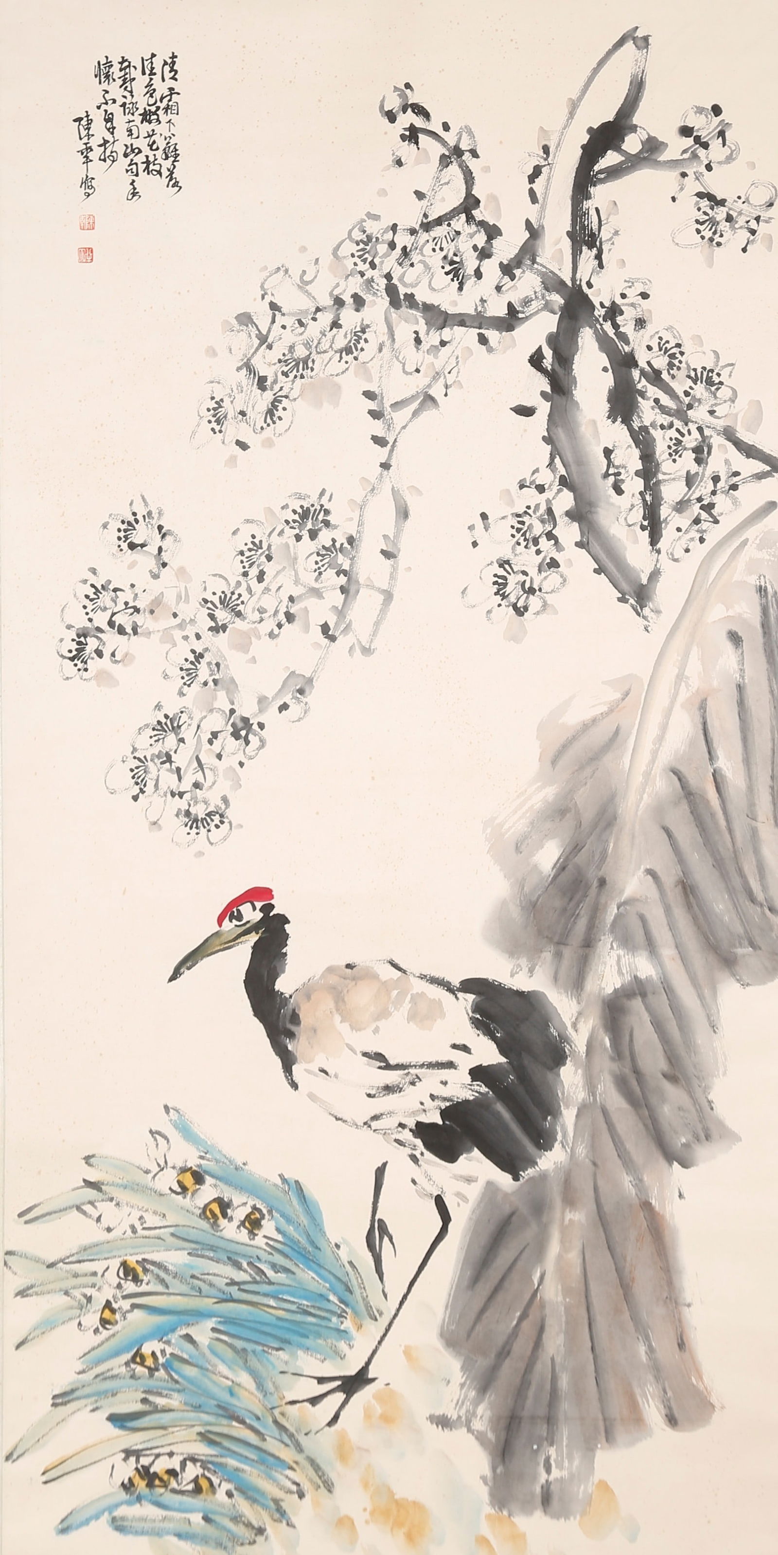 A BIRD-AND-FLOWER PAINTING ON PAPER BY CHEN BANDING.陳半丁: Bird-and-Flower Painting on Paper by Chen Banding.陳半丁