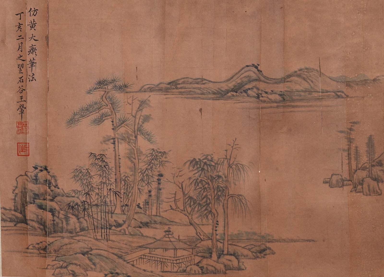 A LANDSCAPE PAINTING ON PAPER BY WANG HUI (JINGXIN).王翚: Landscape painting on paper by Wang Hui (jingxin).王翚