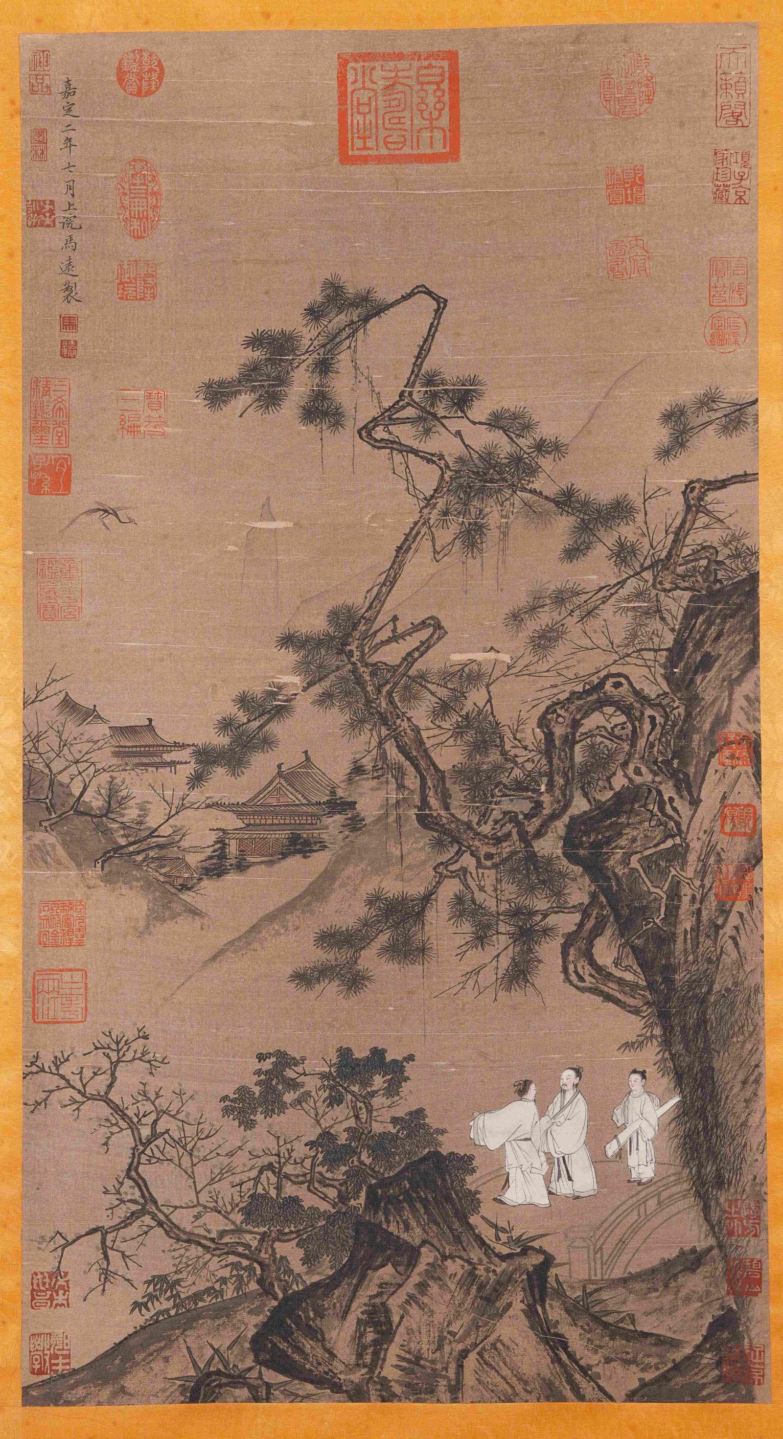 A VISITING A FRIEND PAINTING ON SILK BY MA YUAN.馬遠: Visiting a friend painting on silk by Ma Yuan.馬遠