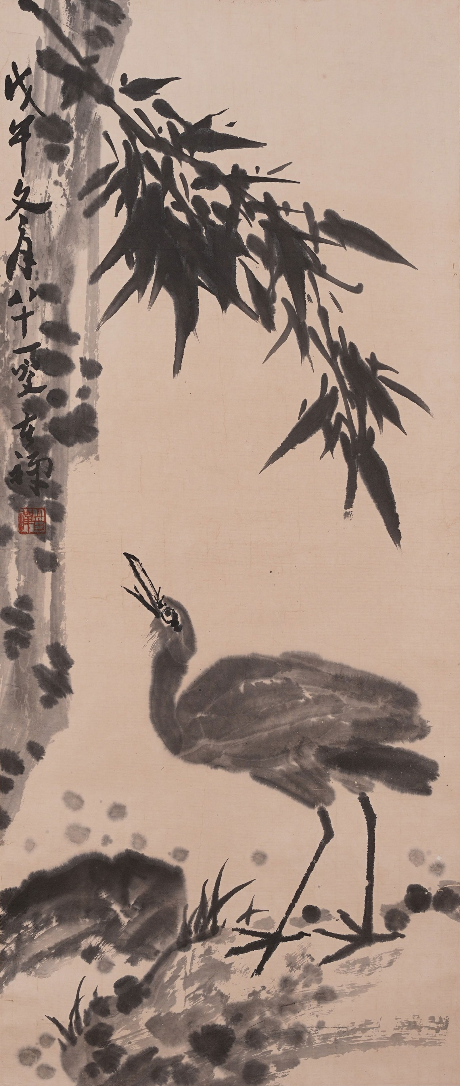 A BAMBOO-AND-BIRD PAINTING ON PAPER BY LI KUCHAN.李苦禪 (1 of 7)