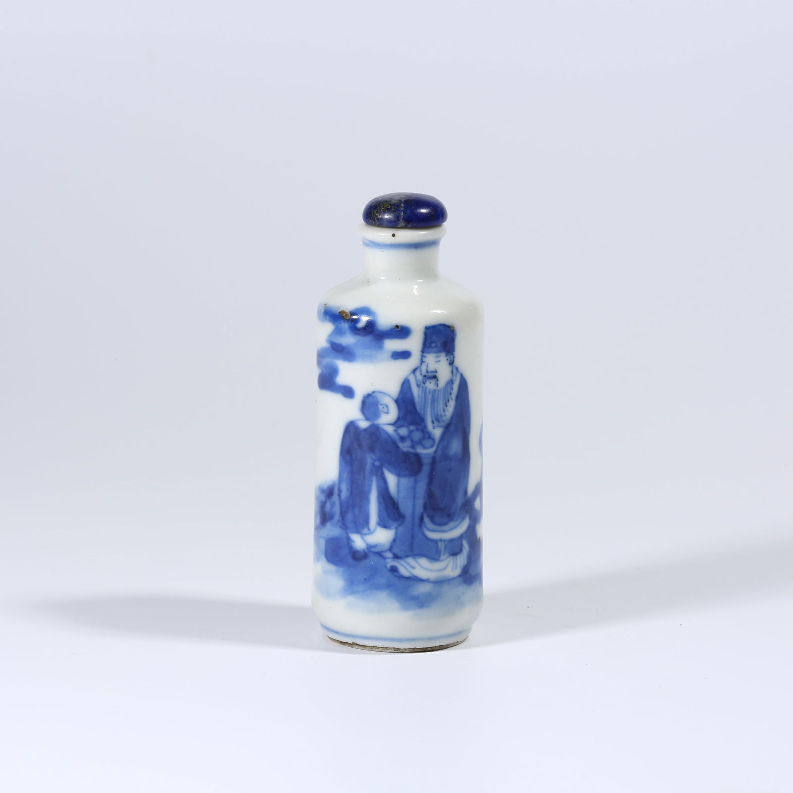 A BLUE AND WHITE SNUFF BOTTLE WITH SCHOLAR DESIGN (1 of 9)