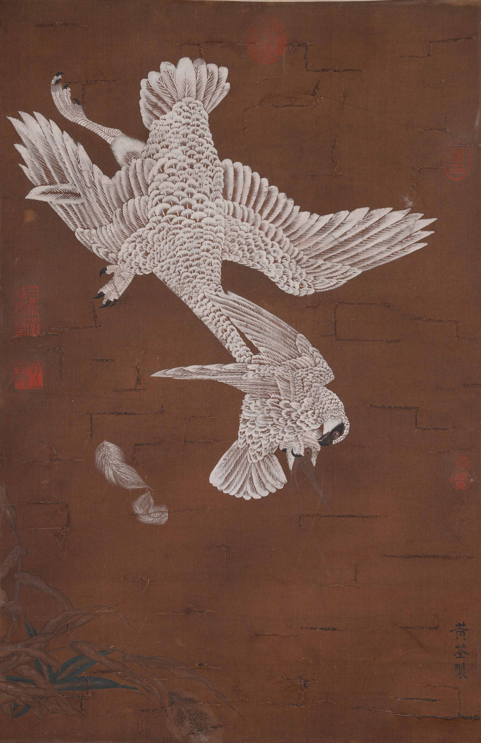 A DOUBLE-BIRD PAINTING ON SILK BY HUANG QUAN.黃荃 (1 of 8)