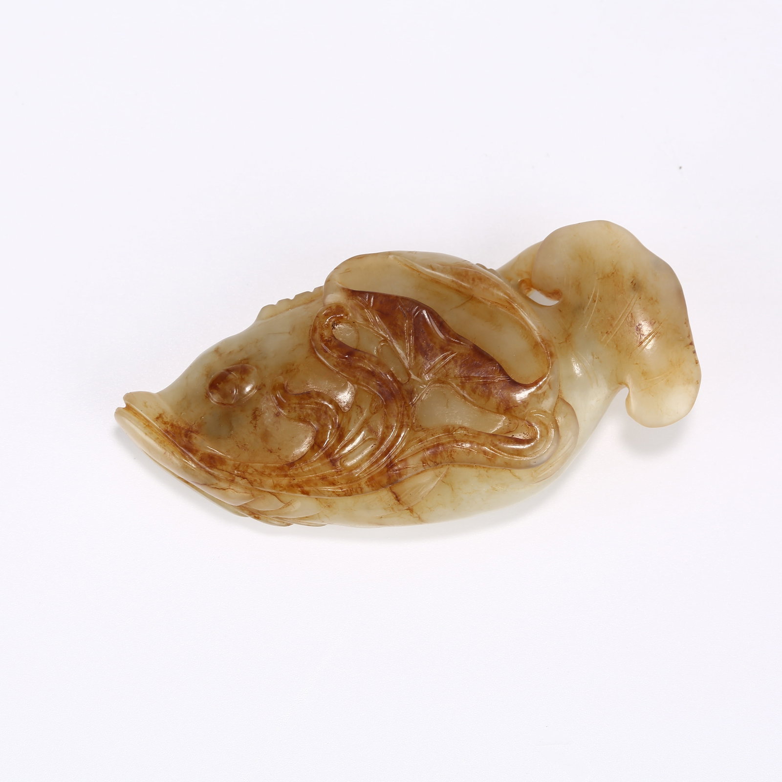 A HETIAN JADE MANDARIN FISH: Hetian Jade Mandarin Fish