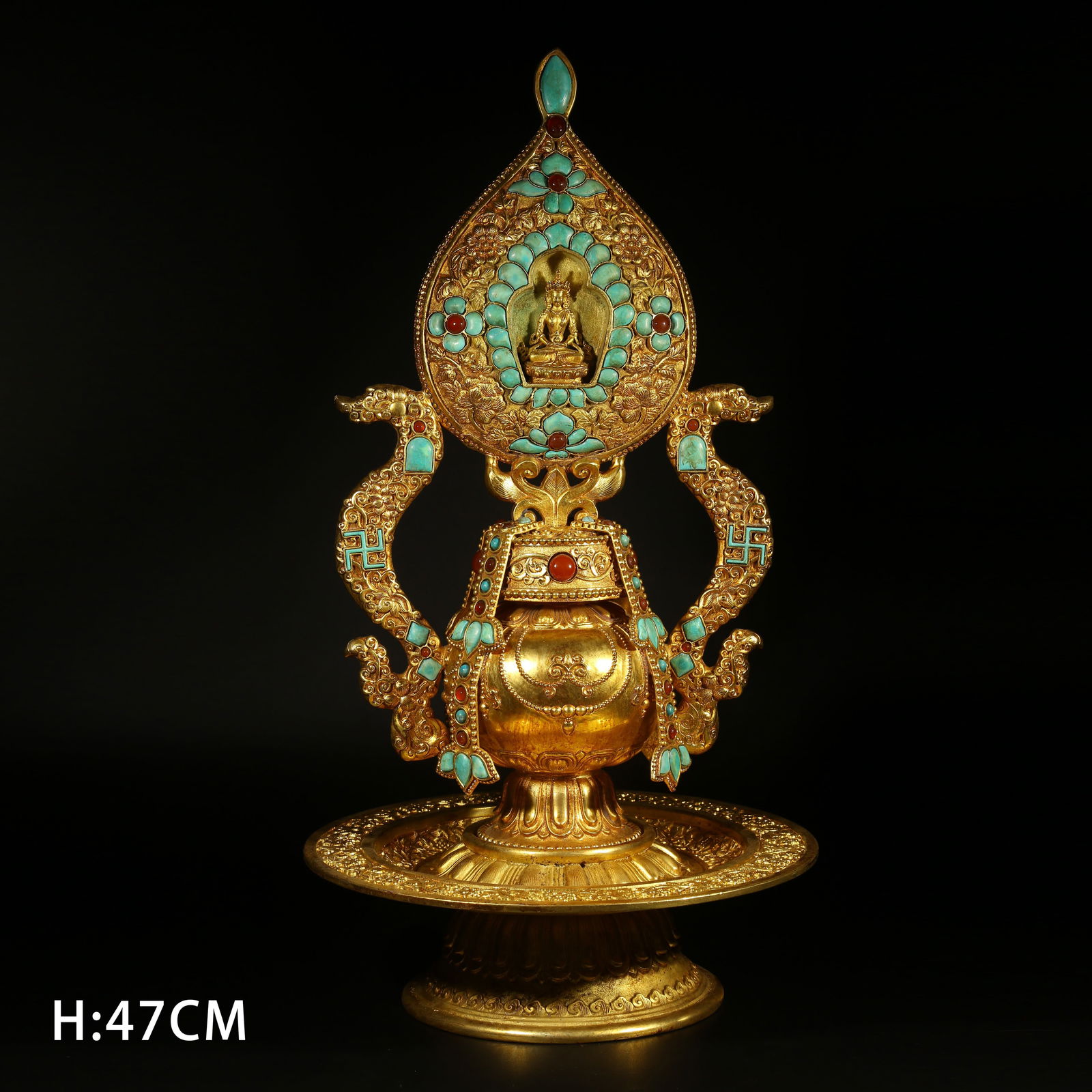 A GILDED BRONZE GEM-INLAID VASE (1 of 9)