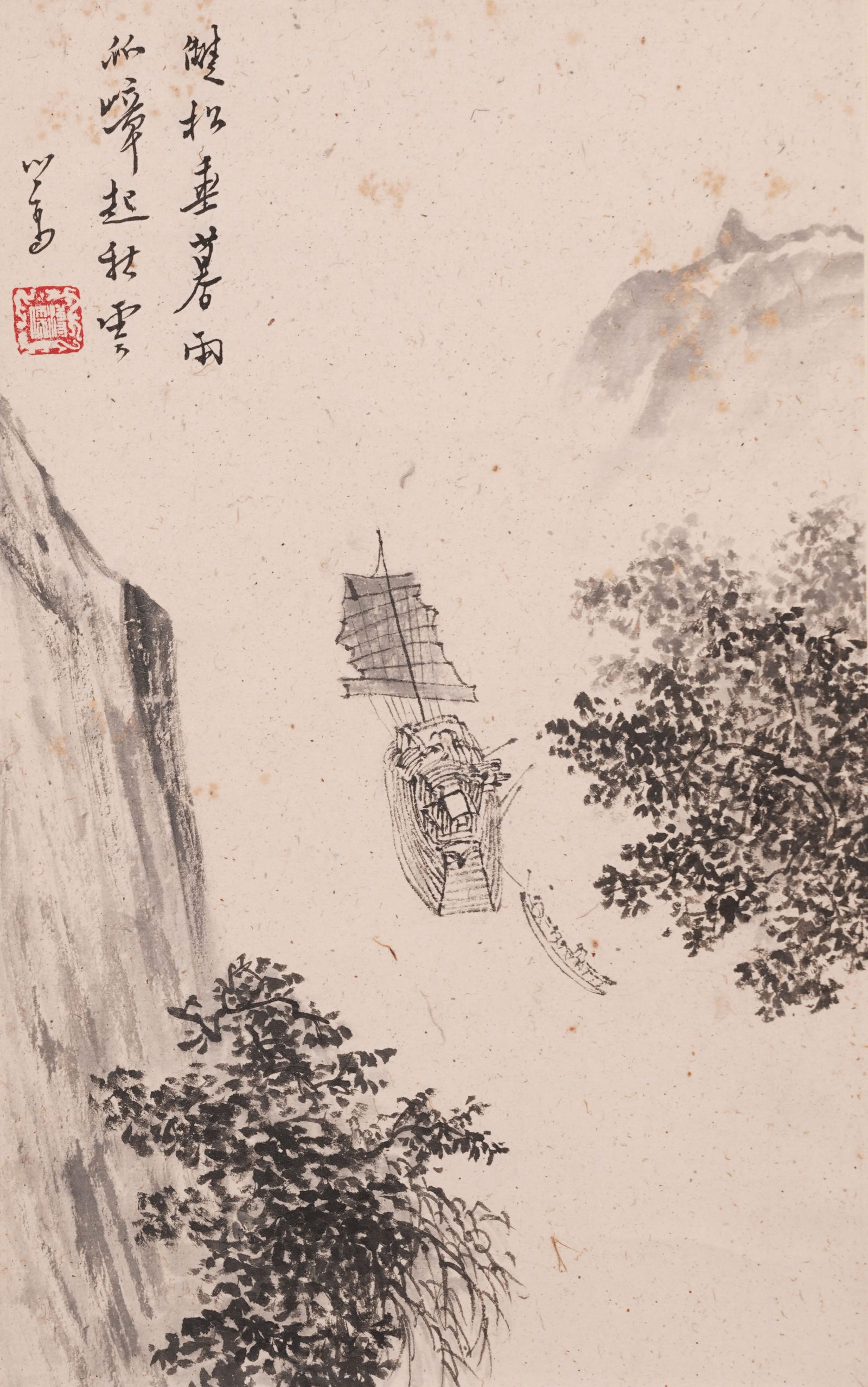 A LANDSCAPE PAINTING ON PAPER BY PU RU.溥儒: Landscape painting on paper by Pu Ru.溥儒