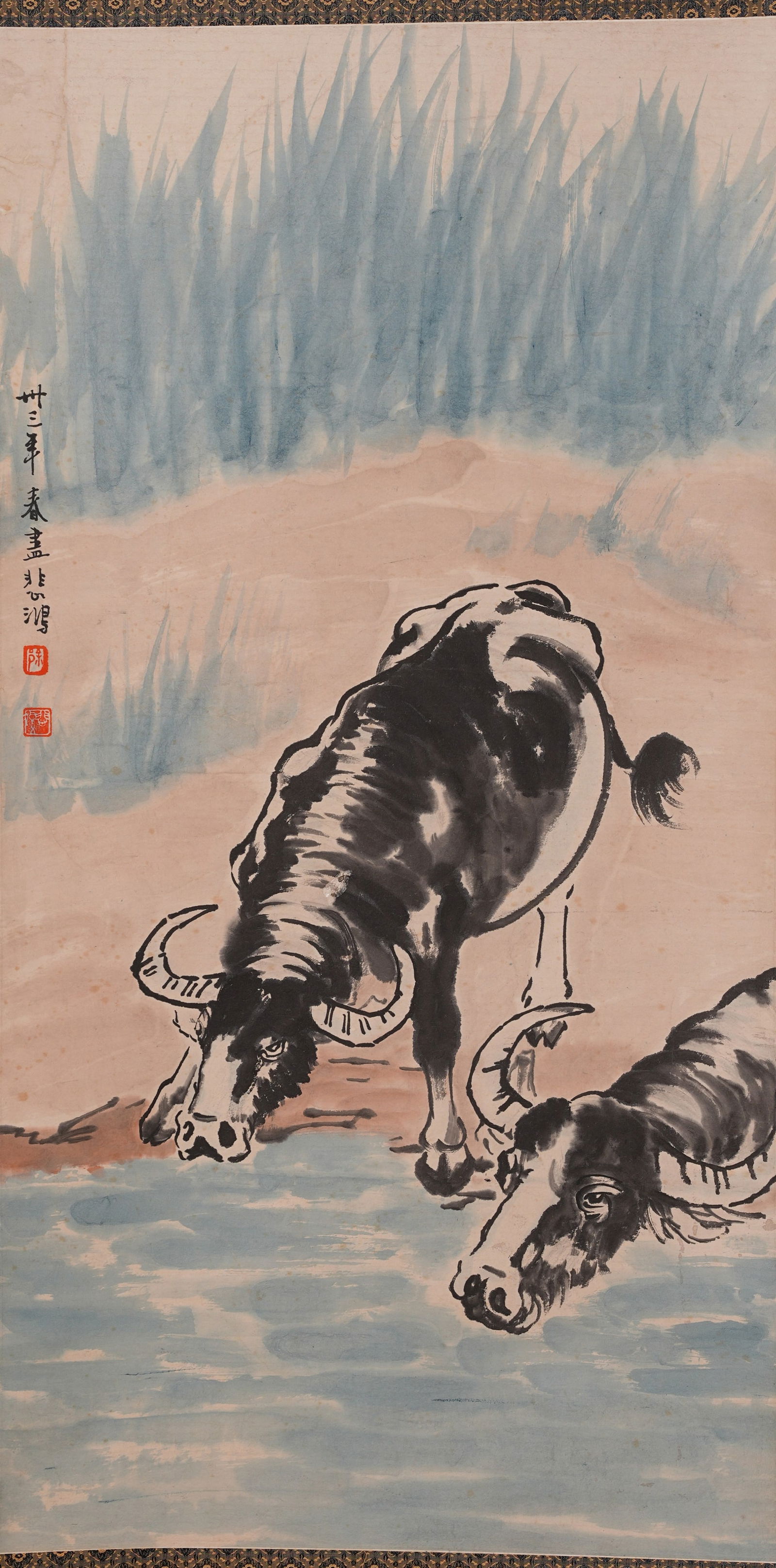 A WATER BUFFALO PAINTING ON PAPER BY XU BEIHONG.徐悲鴻 (1 of 8)