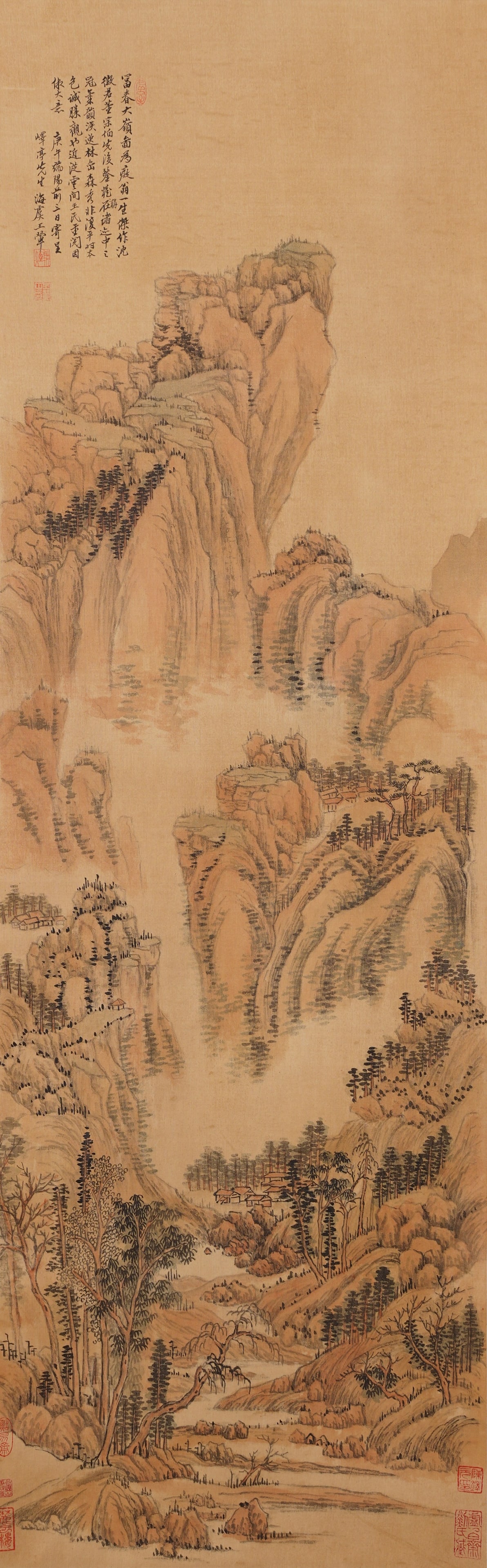 A LANDSCAPE PAINTING ON SILK BY WANG HUI.王翚: Landscape painting on silk by Wang Hui.王翚