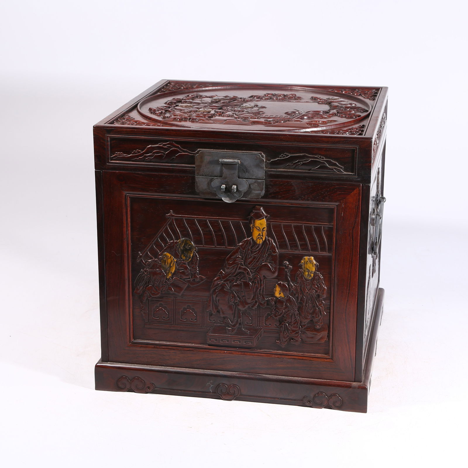 A HUANGHUALI WOOD OFFICIAL BOX WITH CHILDREN AT PLAY MOTIF (1 of 11)