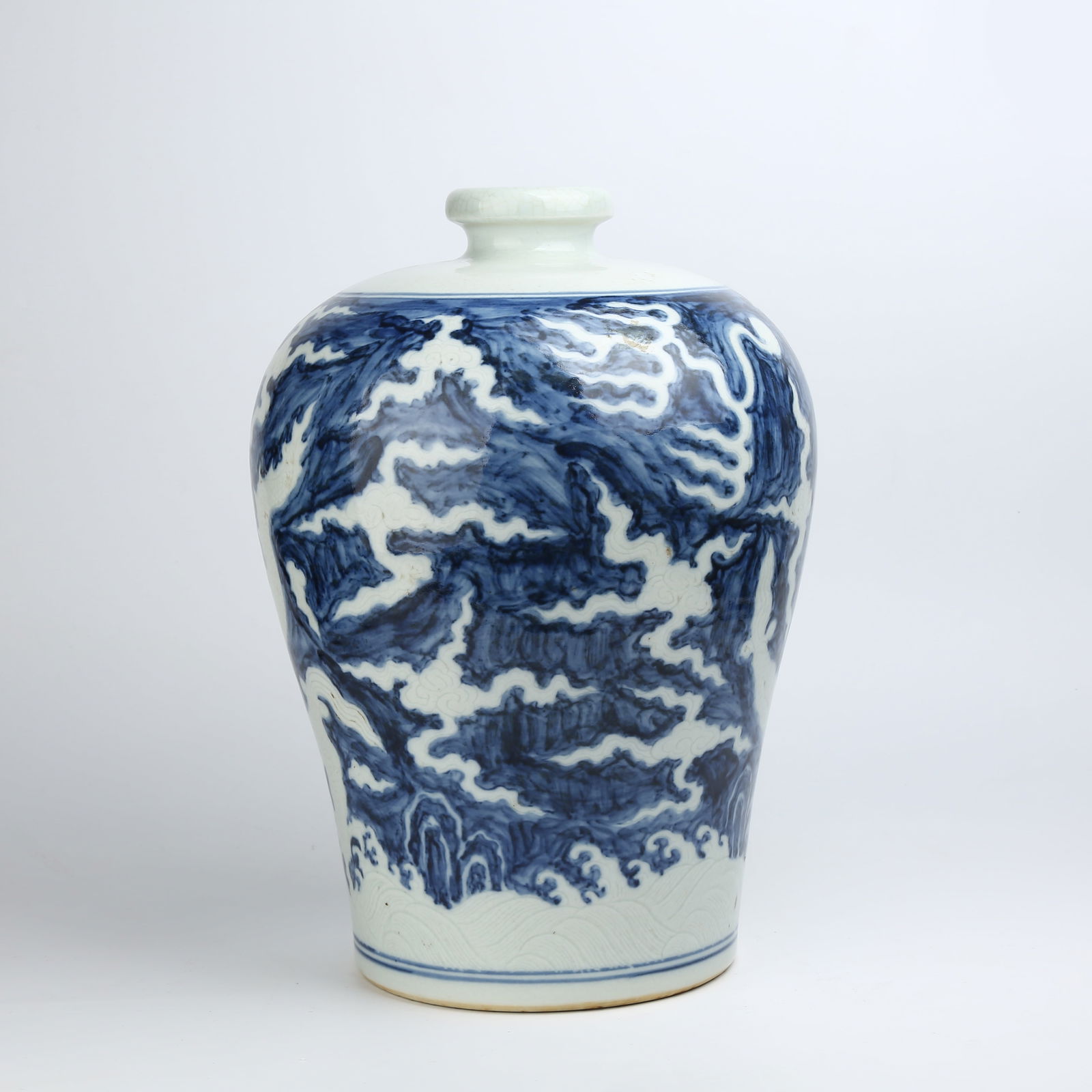 A BLUE AND WHITE MEIPING VASE WITH RESERVED SEA DRAGON DESIGN: Blue and White Meiping Vase with Reserved Sea Dragon Design