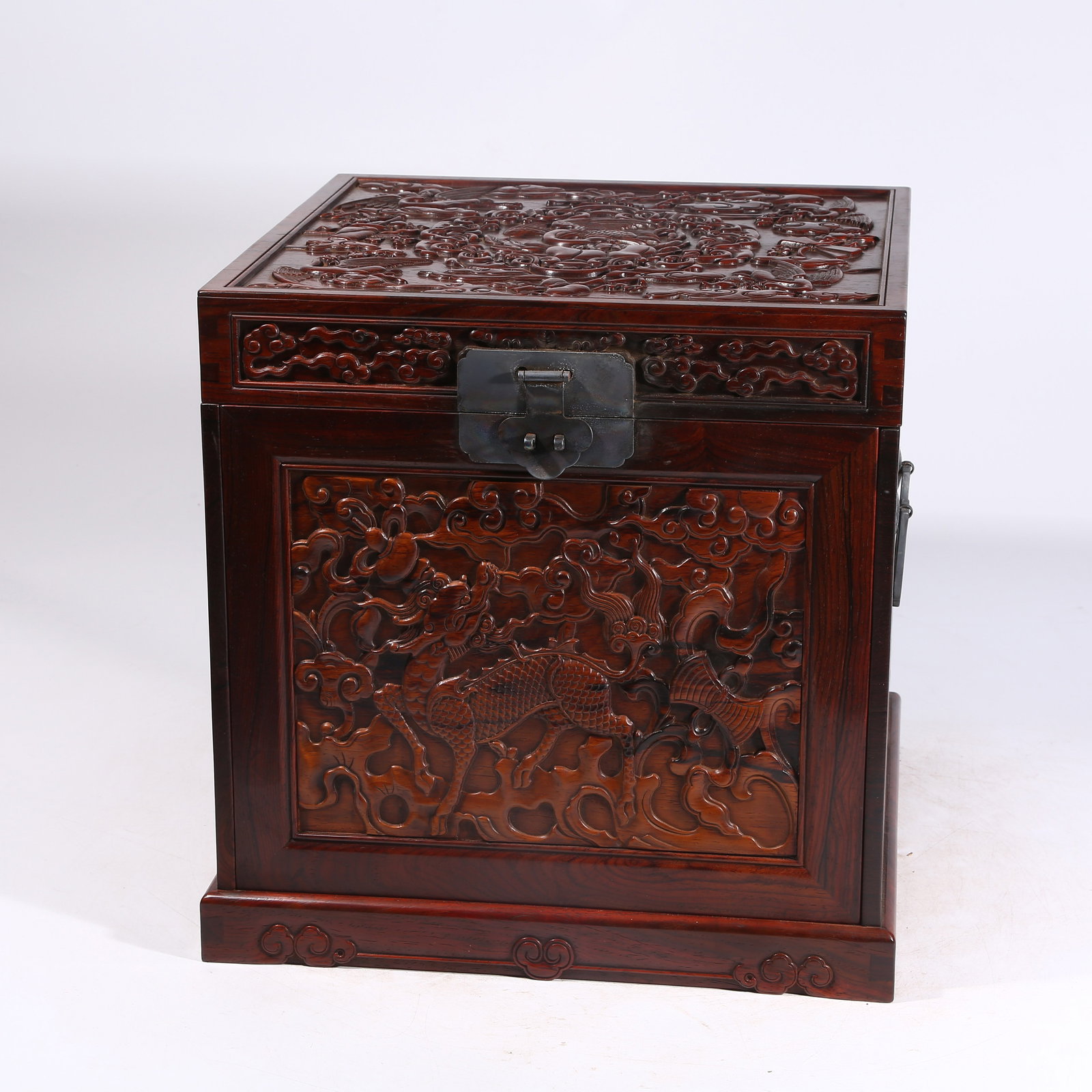A HUANGHUALI WOOD OFFICIAL BOX WITH FU, SHOU, AND "THREE ABUNDANCES" MOTIF (1 of 10)