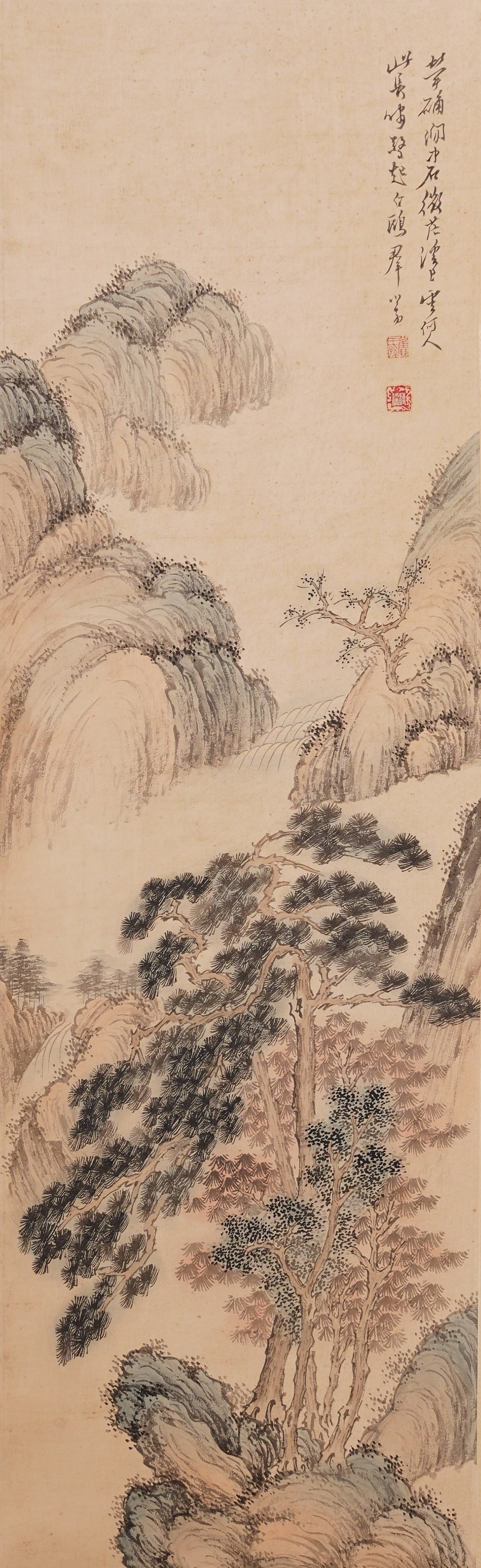 A LANDSCAPE PAINTING ON PAPER BY PU RU.溥儒: Landscape painting on paper by Pu Ru.溥儒