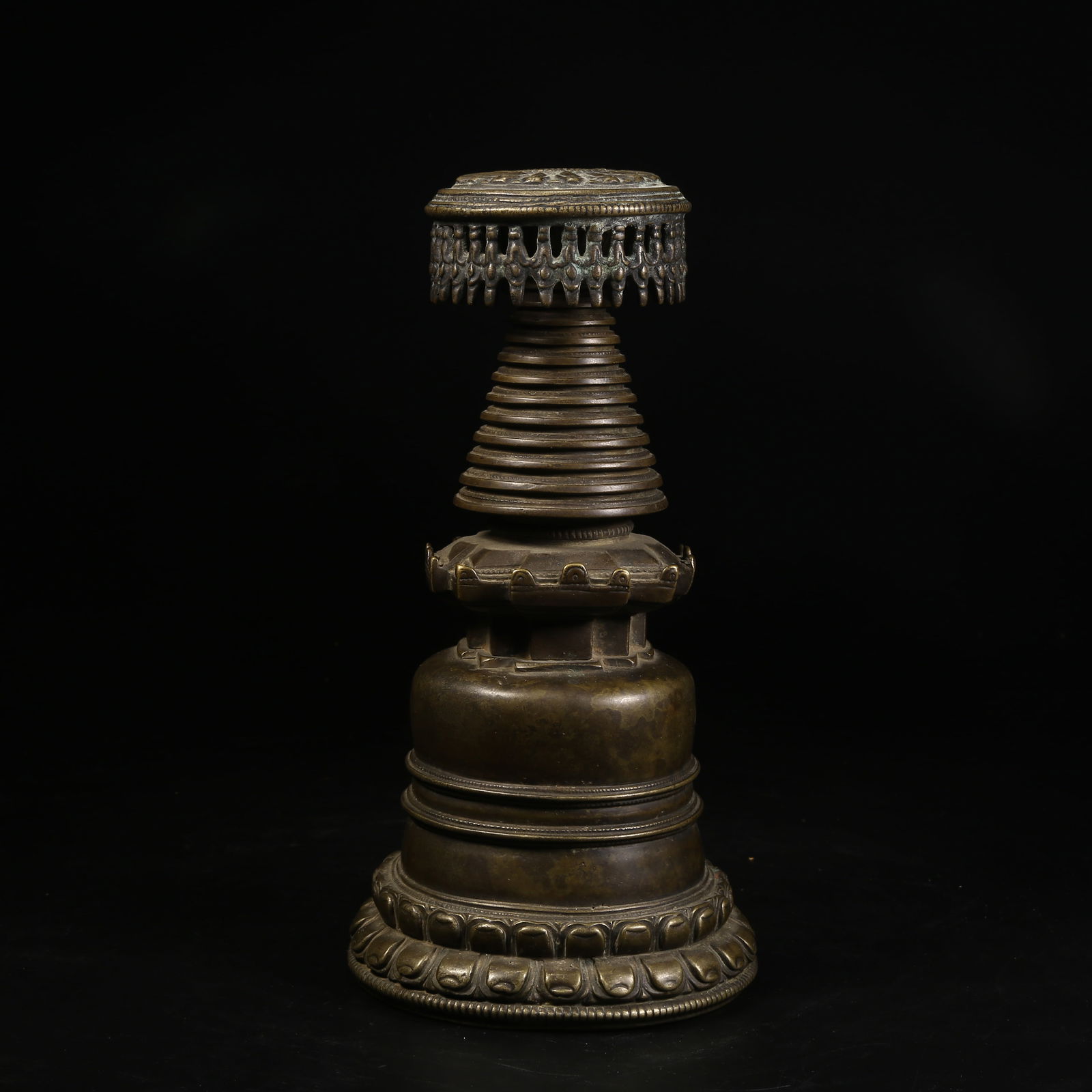 A BRONZE BUDDHA STUPA: Bronze Buddha stupa