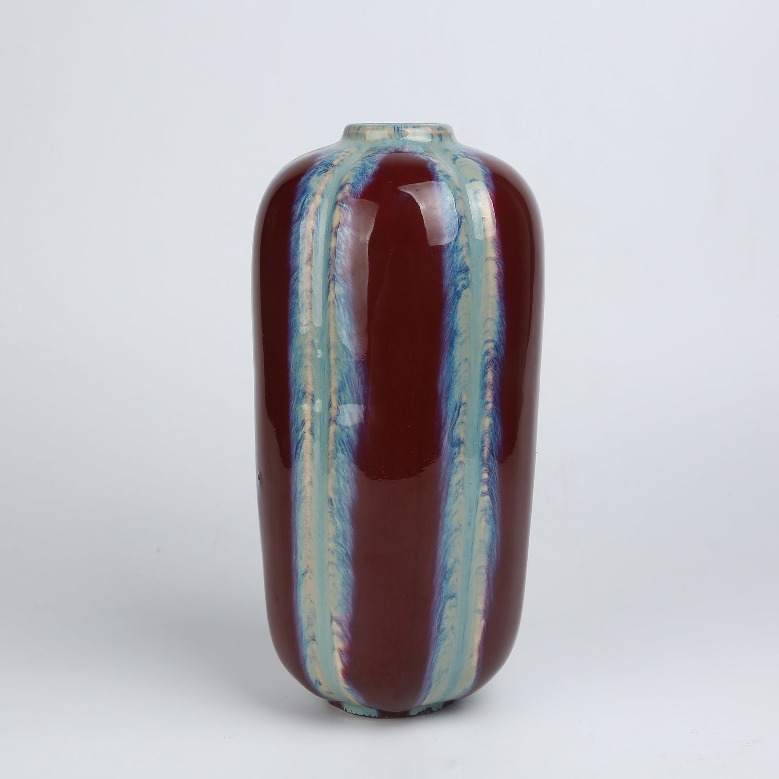 A KILN-CHANGE GLAZED RIBBED MELON VASE (1 of 9)