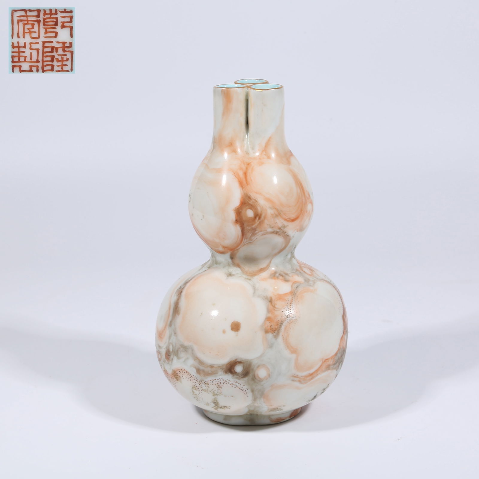 A STONE-EFFECT GLAZED TRIPLE-GOURD VASE WITH THREE APERTURES (1 of 9)