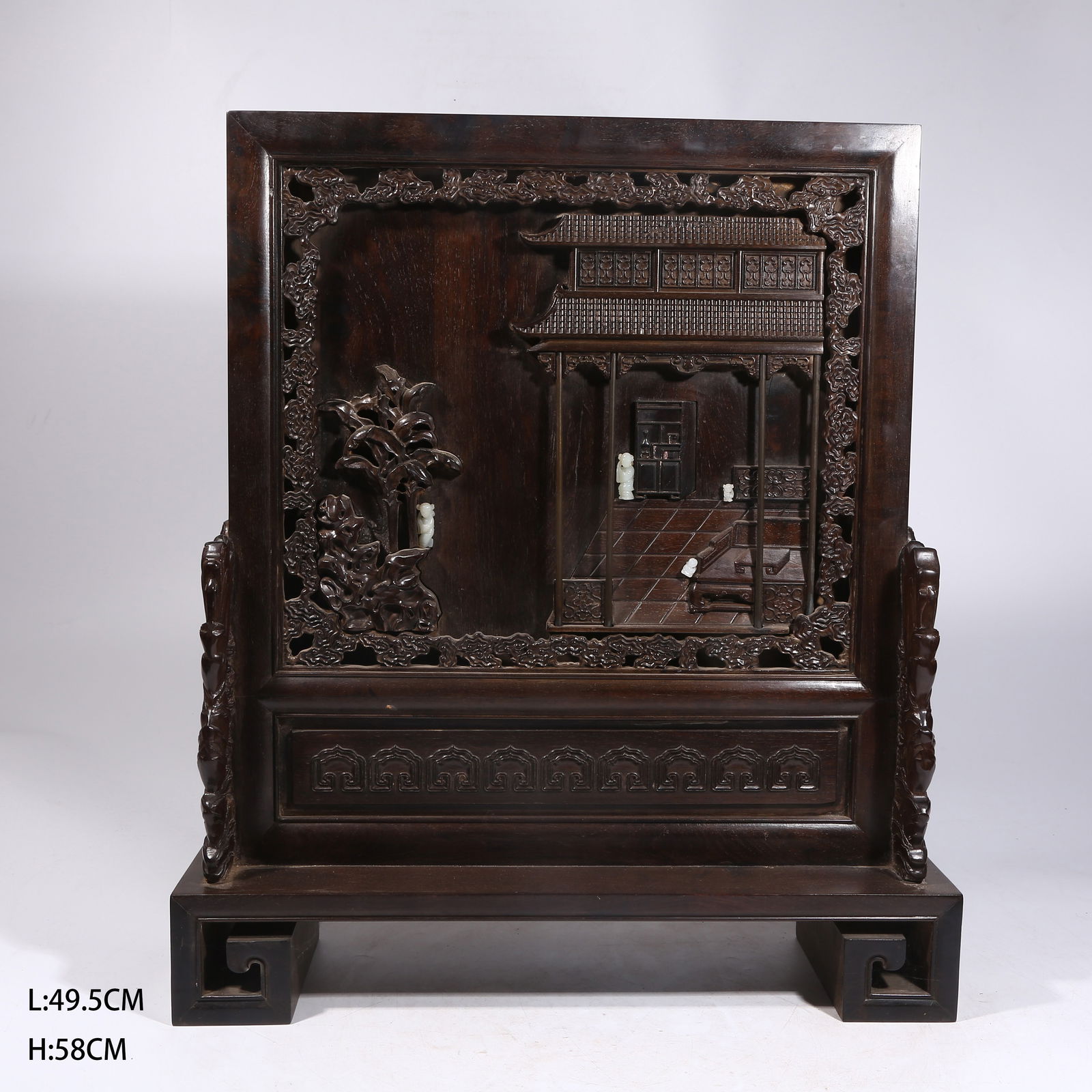 A HUANGHUALI WOOD TABLE SCREEN INLAID WITH HETIAN JADE, DEPICTING CHILDREN AT PLAY (1 of 10)