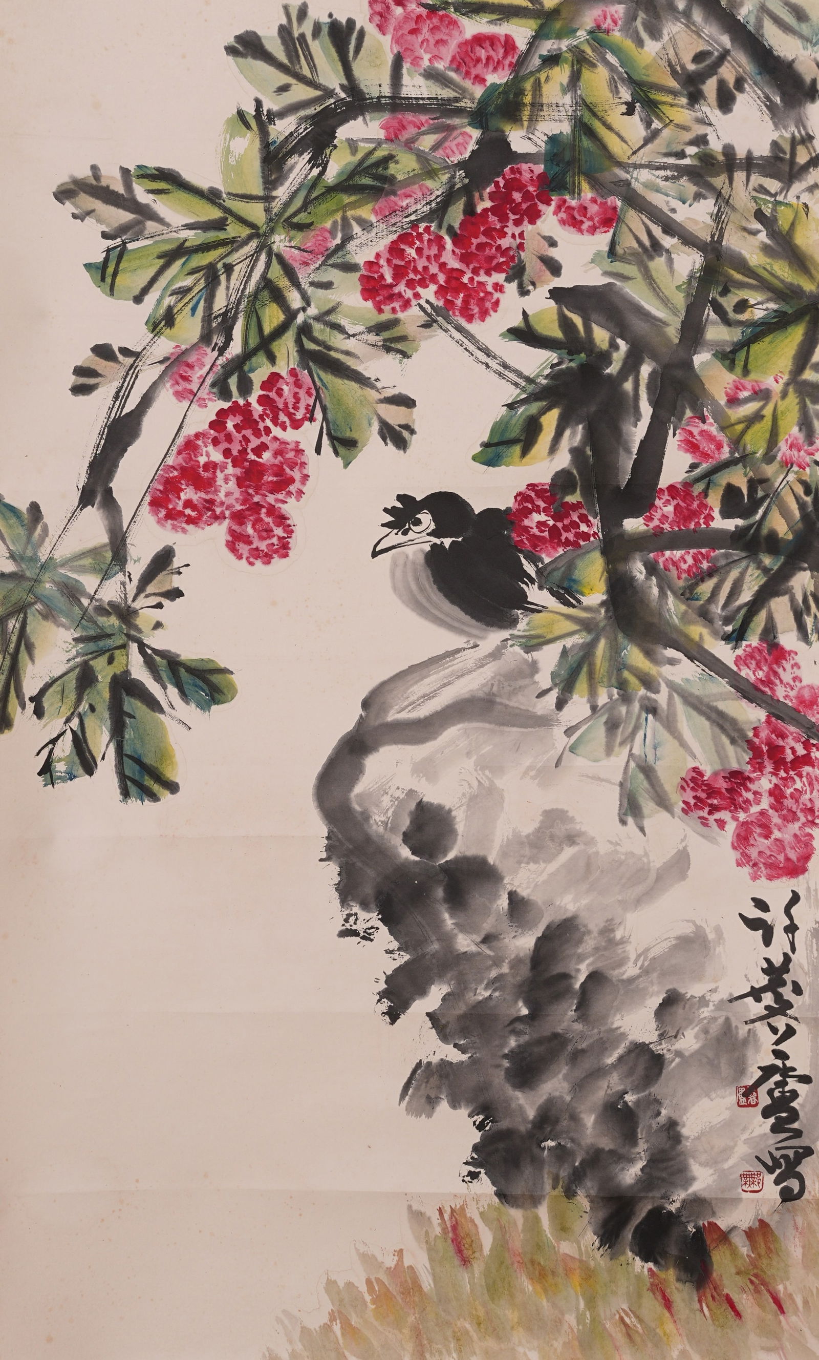 A FLOWER-AND-BIRD PAINTING ON PAPER BY XU LINLU.許麟廬 (1 of 9)
