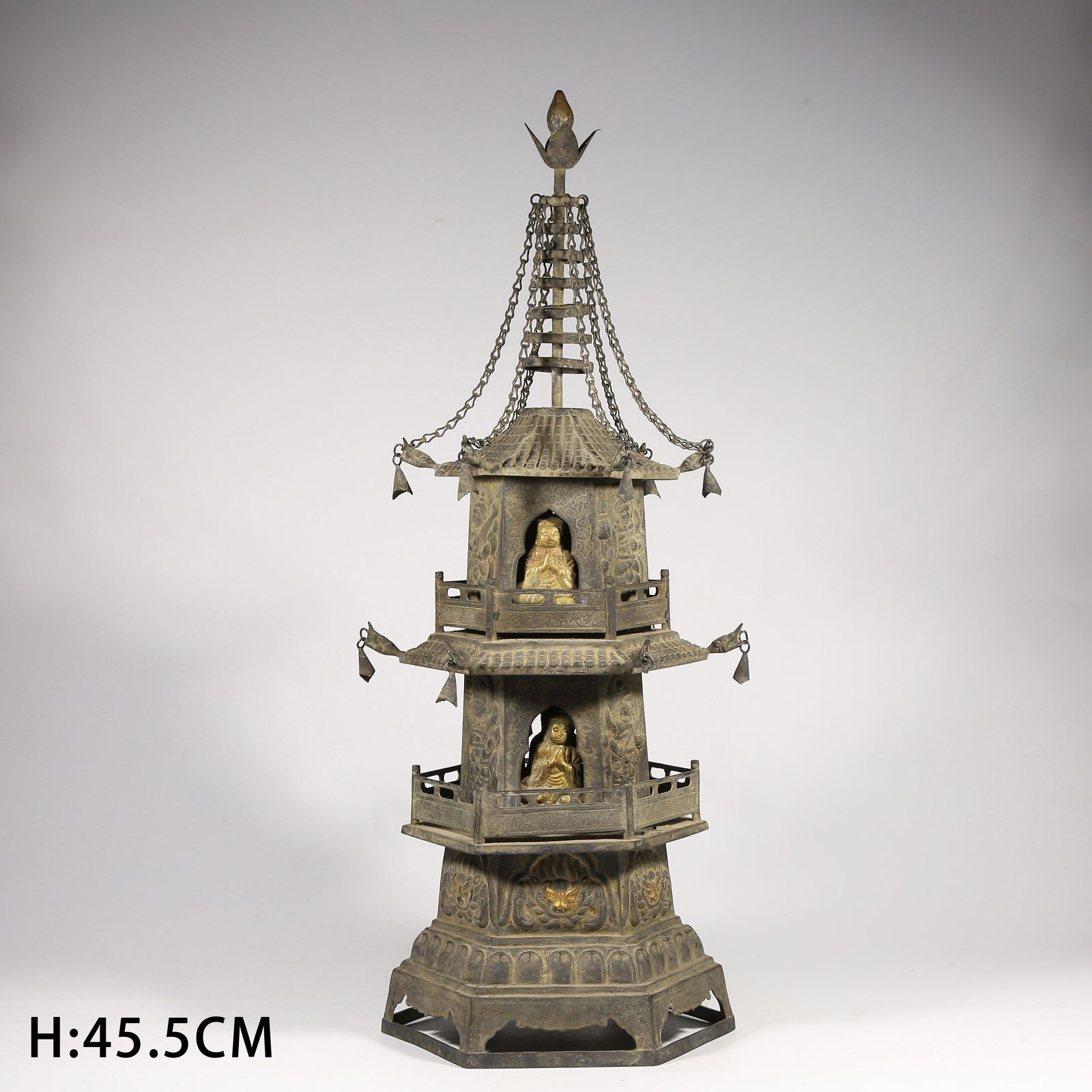 A SILVER PARTIAL GILDED PAGODA (1 of 10)