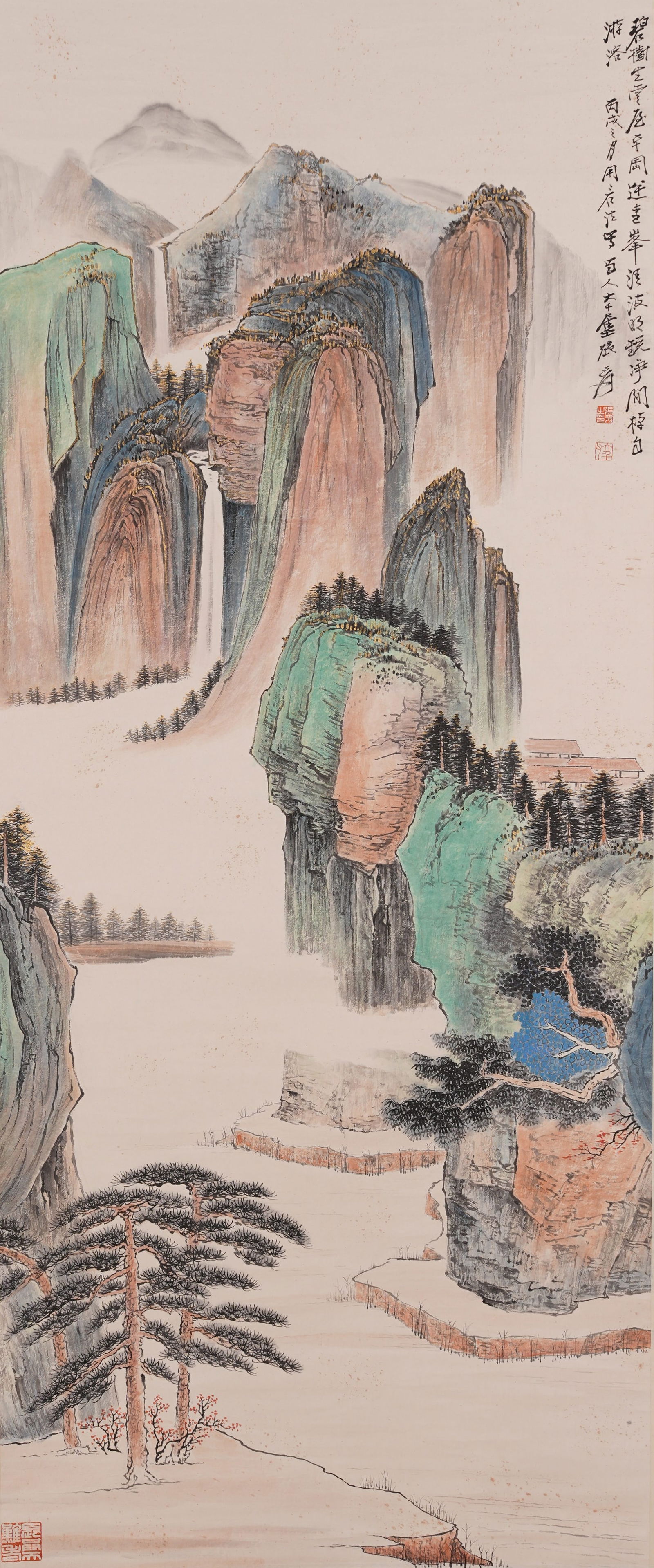 A LANDSCAPE PAINTING ON PAPER BY ZHANG DAQIAN.張大千: Landscape Painting on Paper by Zhang Daqian.張大千
