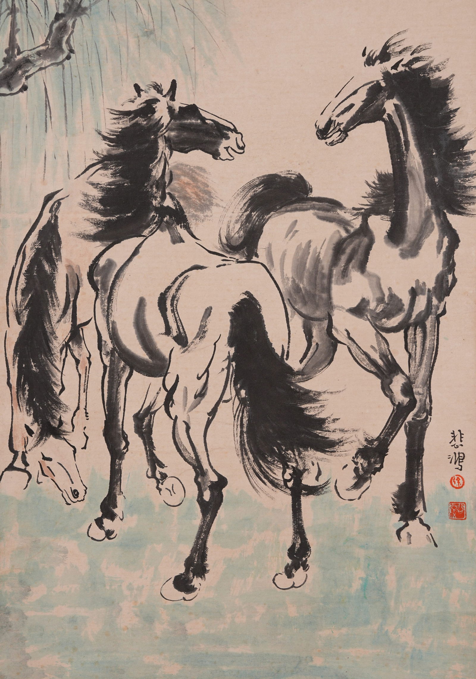 A STEED (HORSE) PAINTING ON PAPER BY XU BEIHONG.徐悲鴻 (1 of 9)