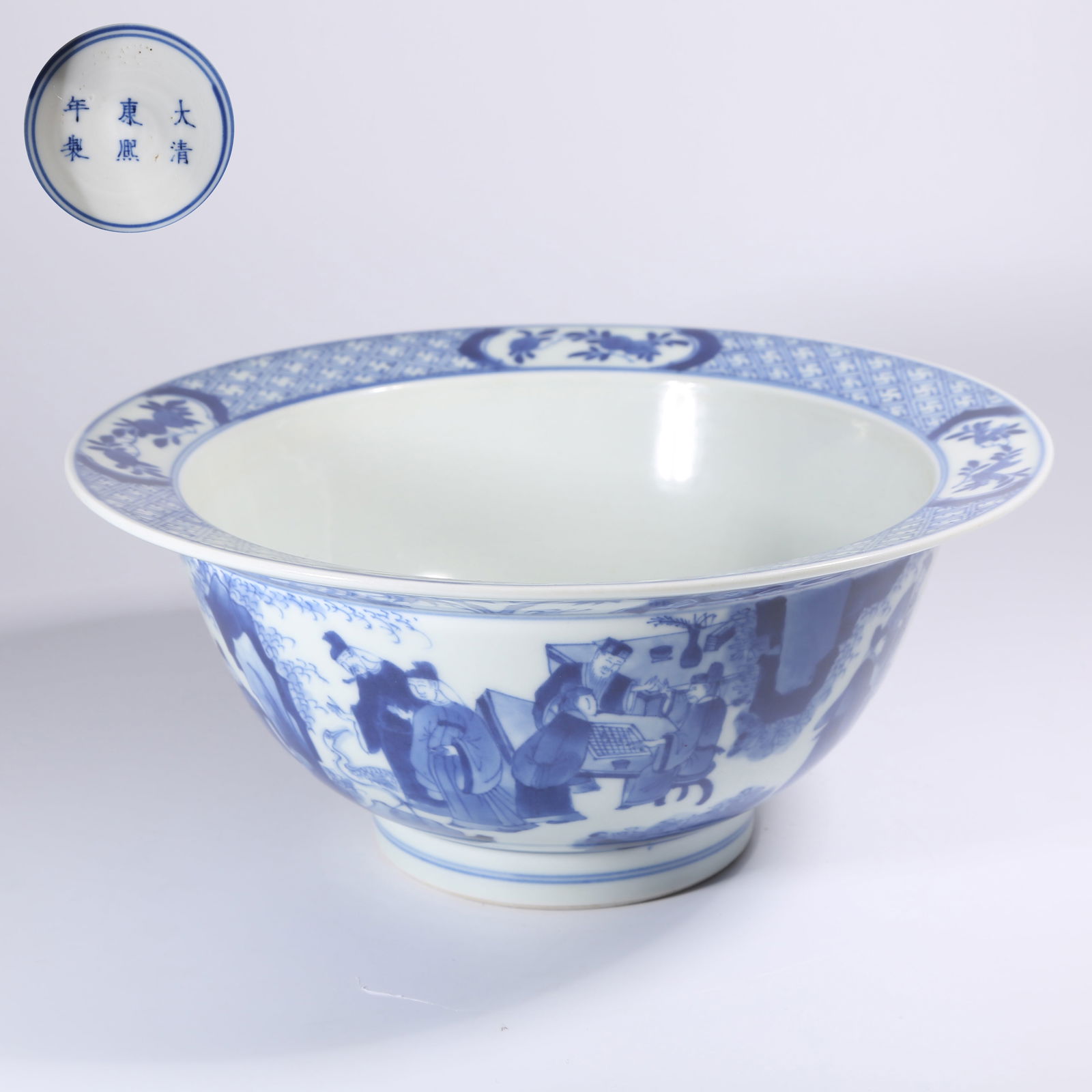 A BLUE-AND-WHITE LOBED BOWL WITH "SCHOLAR BENEATH PINE TREES" SCENE: Blue-and-White Lobed Bowl with "Scholar beneath Pine Trees" Scene