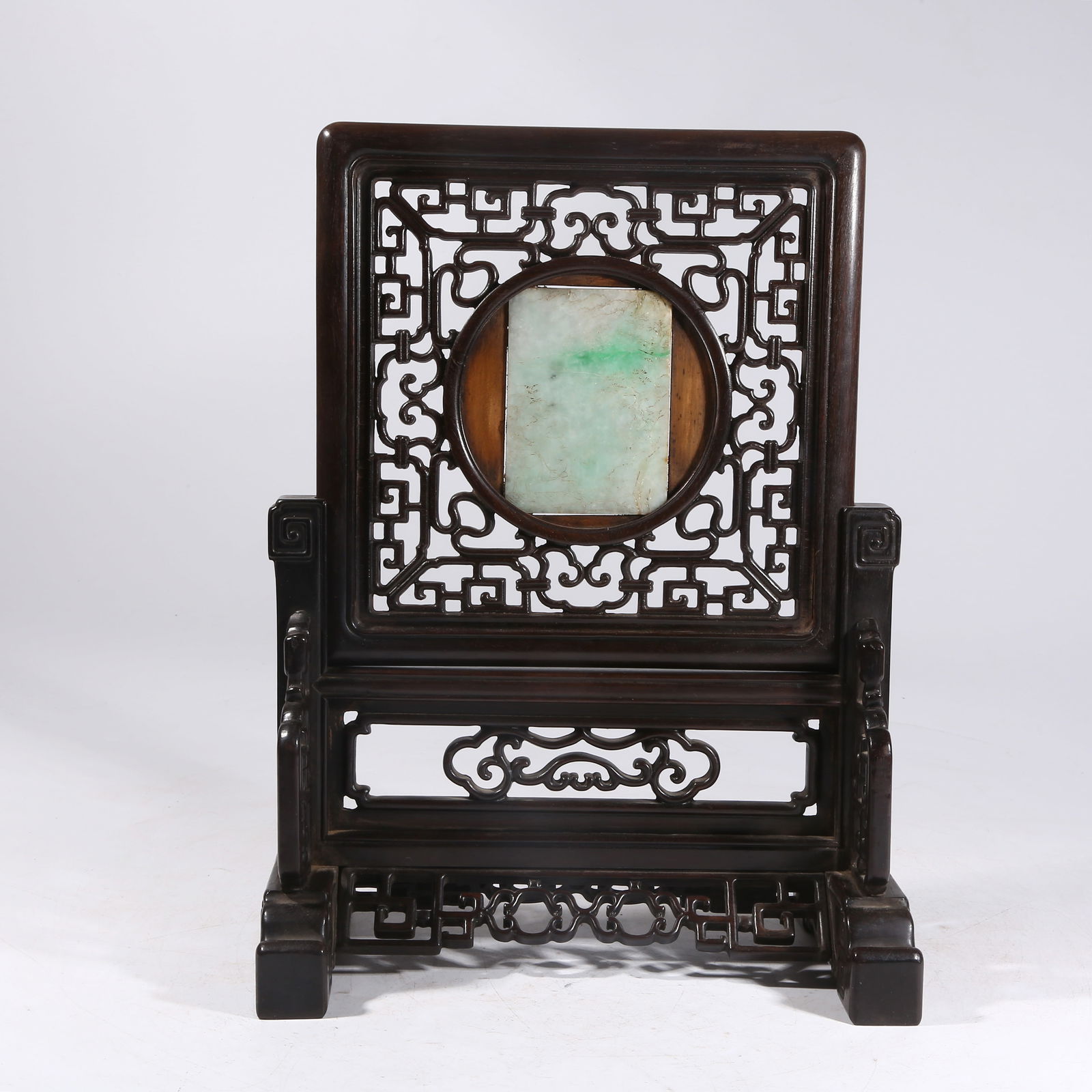 A HUANGHUALI WOOD TABLE SCREEN INLAID WITH JADE (1 of 8)