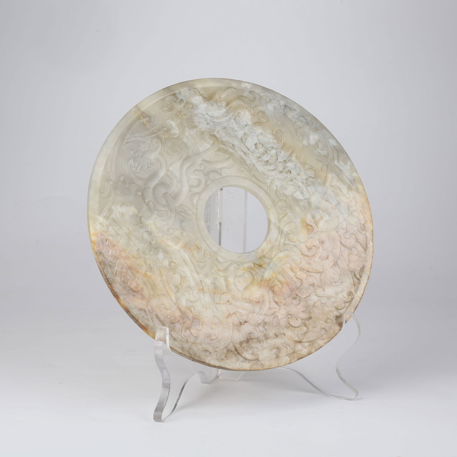 A ANCIENT JADE BI DISC WITH DRAGON AND PHOENIX PATTERN (1 of 7)