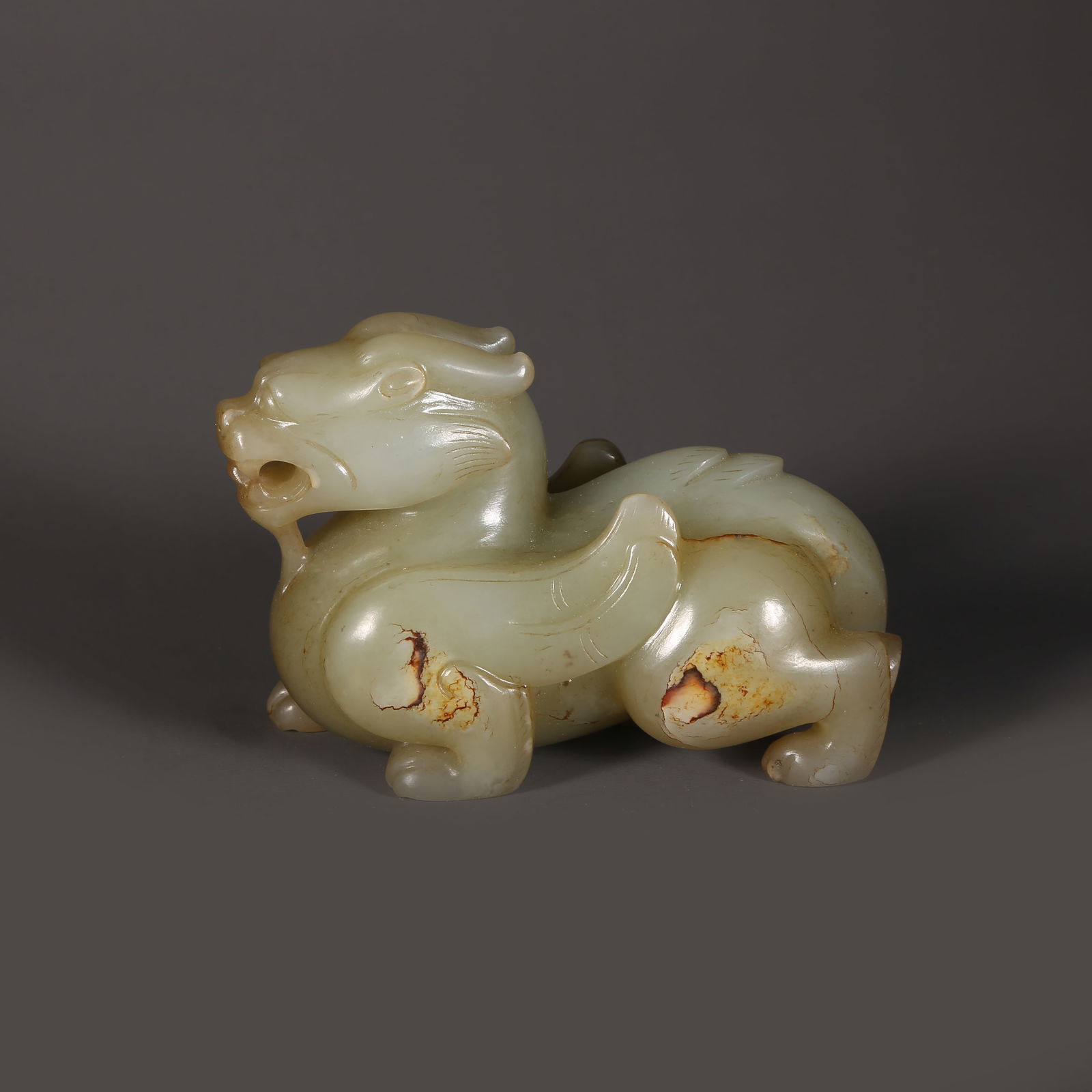 A ARCHAIC JADE BIXIE (MYTHICAL GUARDIAN) ORNAMENT: Archaic jade Bixie (mythical guardian) ornament