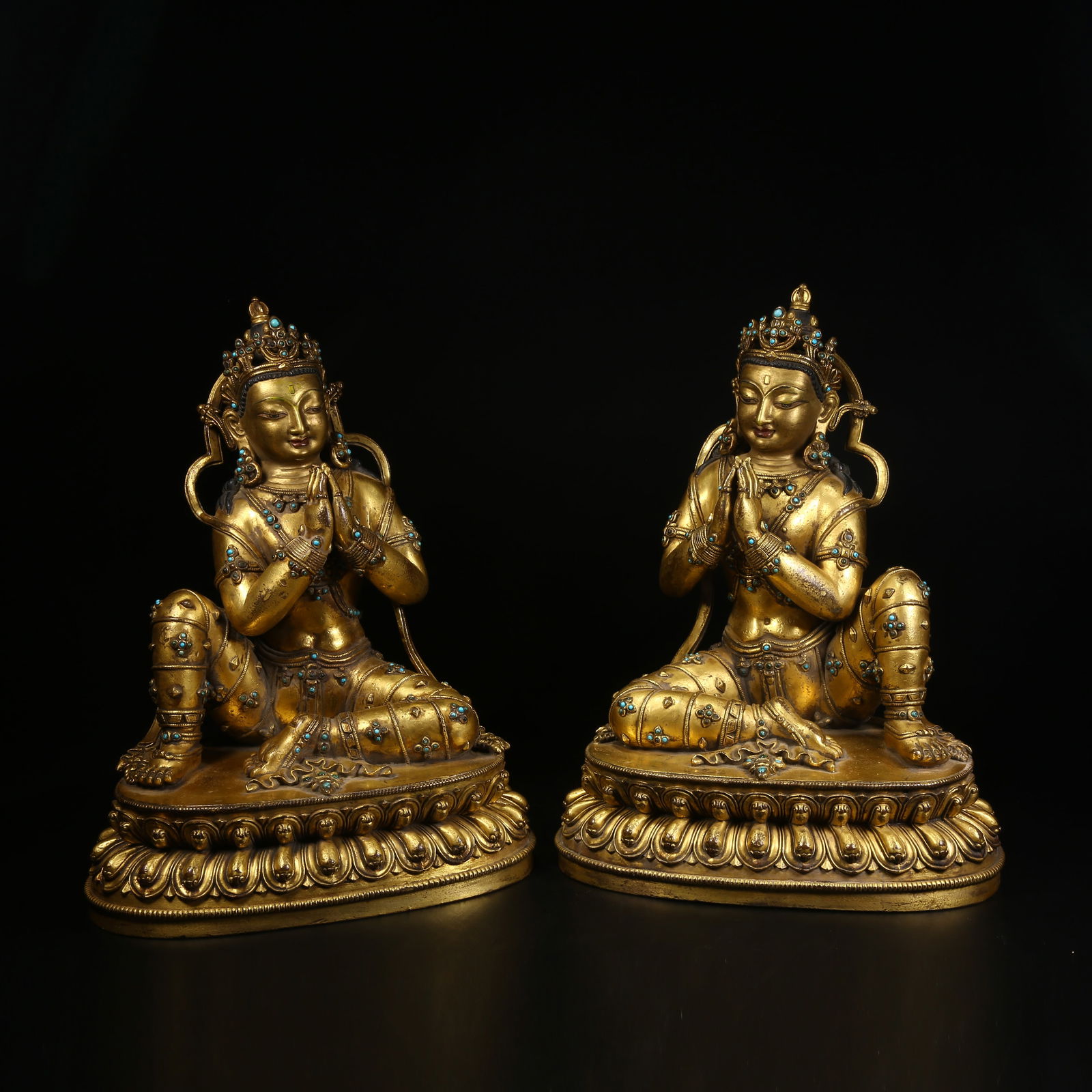A SET OF GILT BRONZE STATUES OF OFFERING BODHISATTVAS (1 of 9)