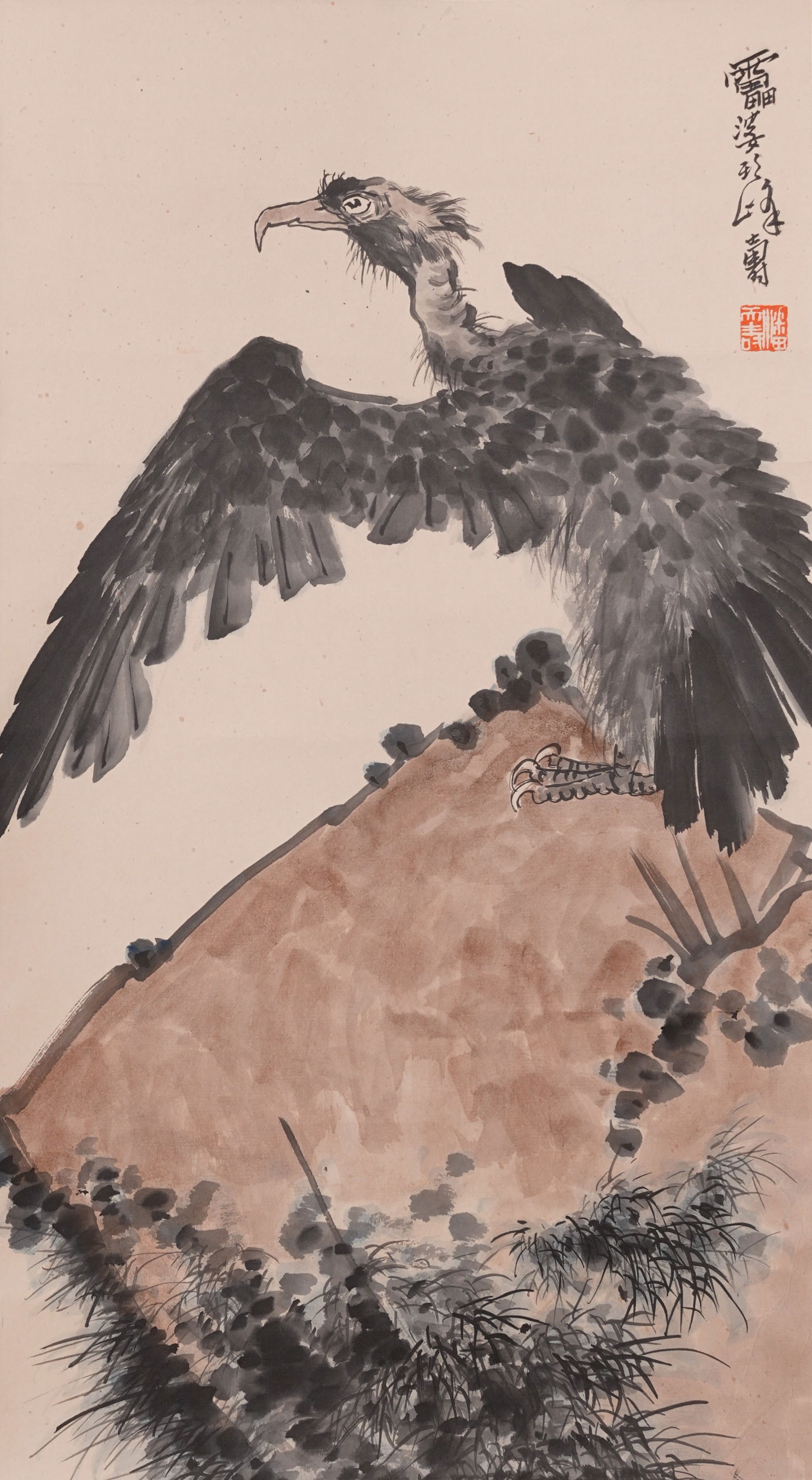 A EAGLE PAINTING ON PAPER BY PAN TIANSHOU.潘天壽: Eagle painting on paper by Pan Tianshou.潘天壽