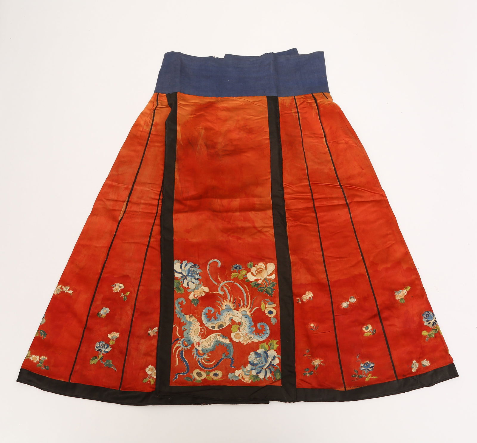 A EMBROIDERED RED-GROUND FLORAL DOUBLE-"FU" PATTERN SKIRT (1 of 10)